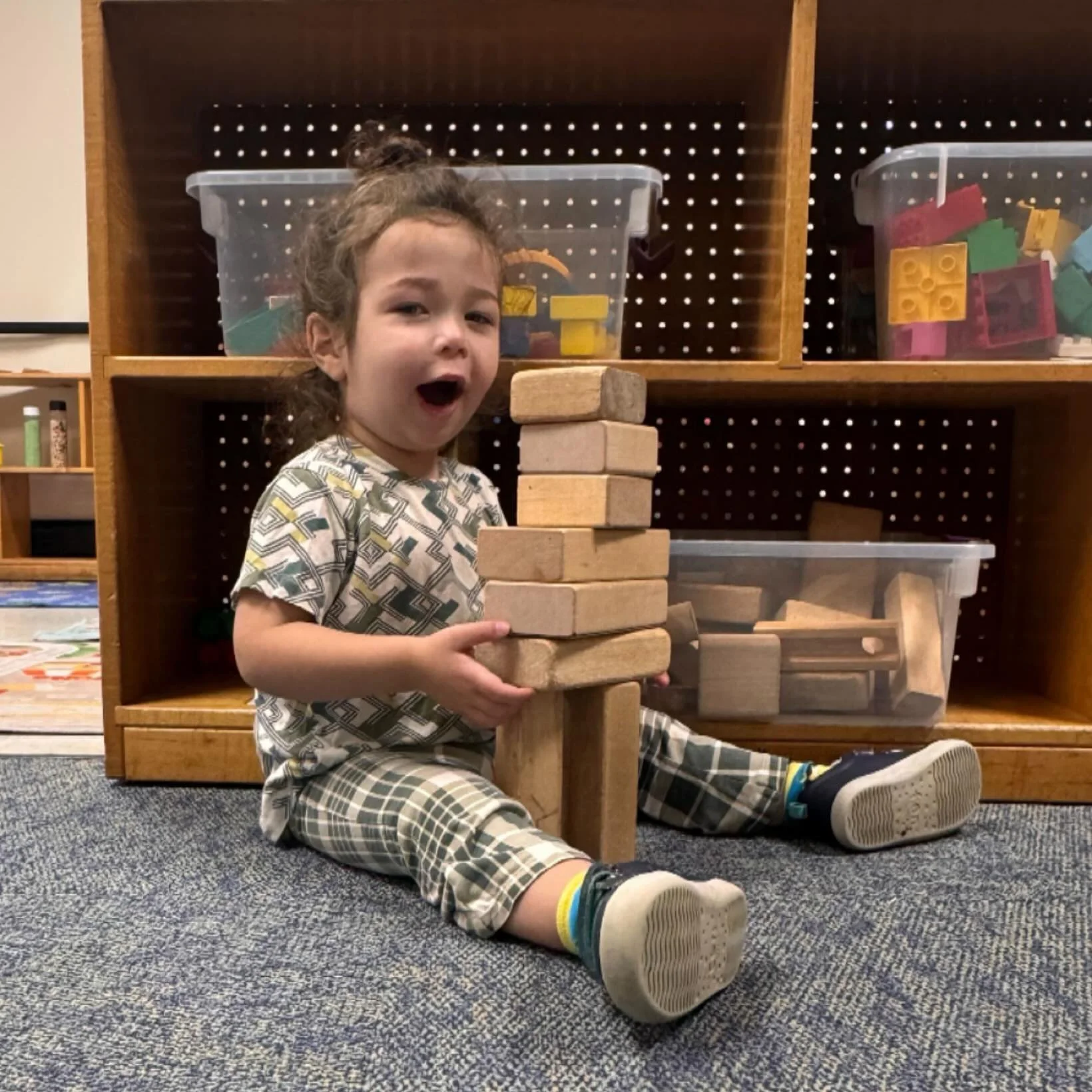 Whoa! Look at how high we are stacking our blocks! #supercool