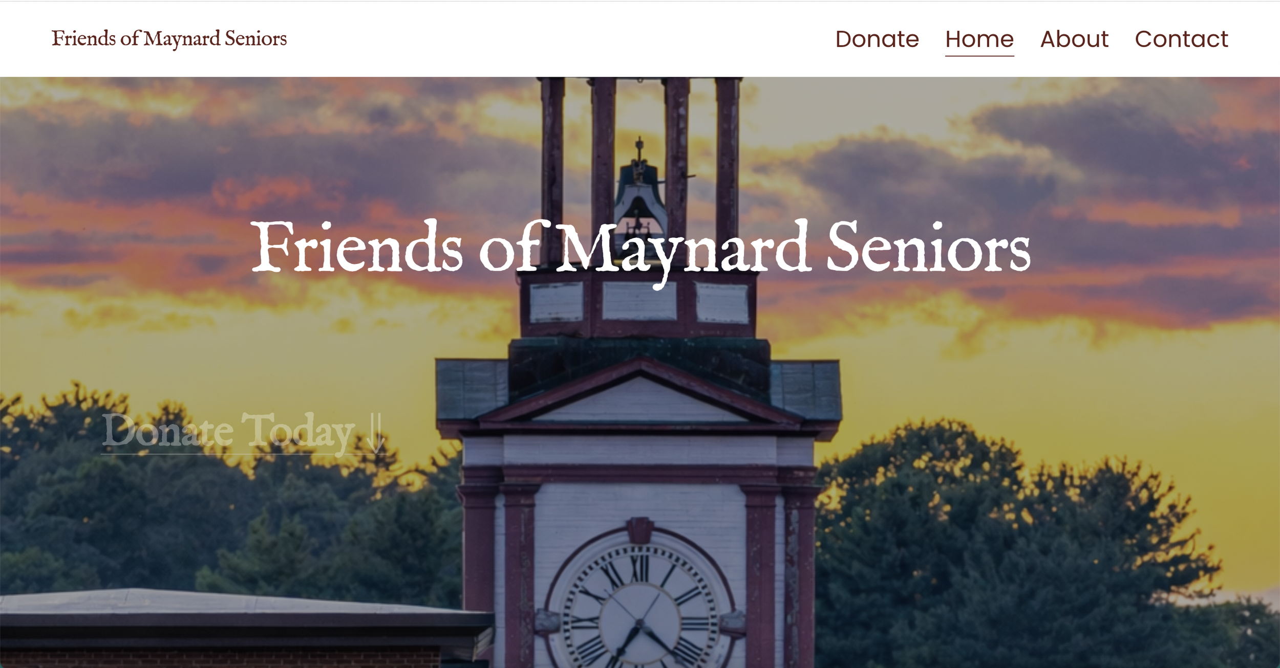 Image of the Home page header for the Friends of Maynard Seniors website.