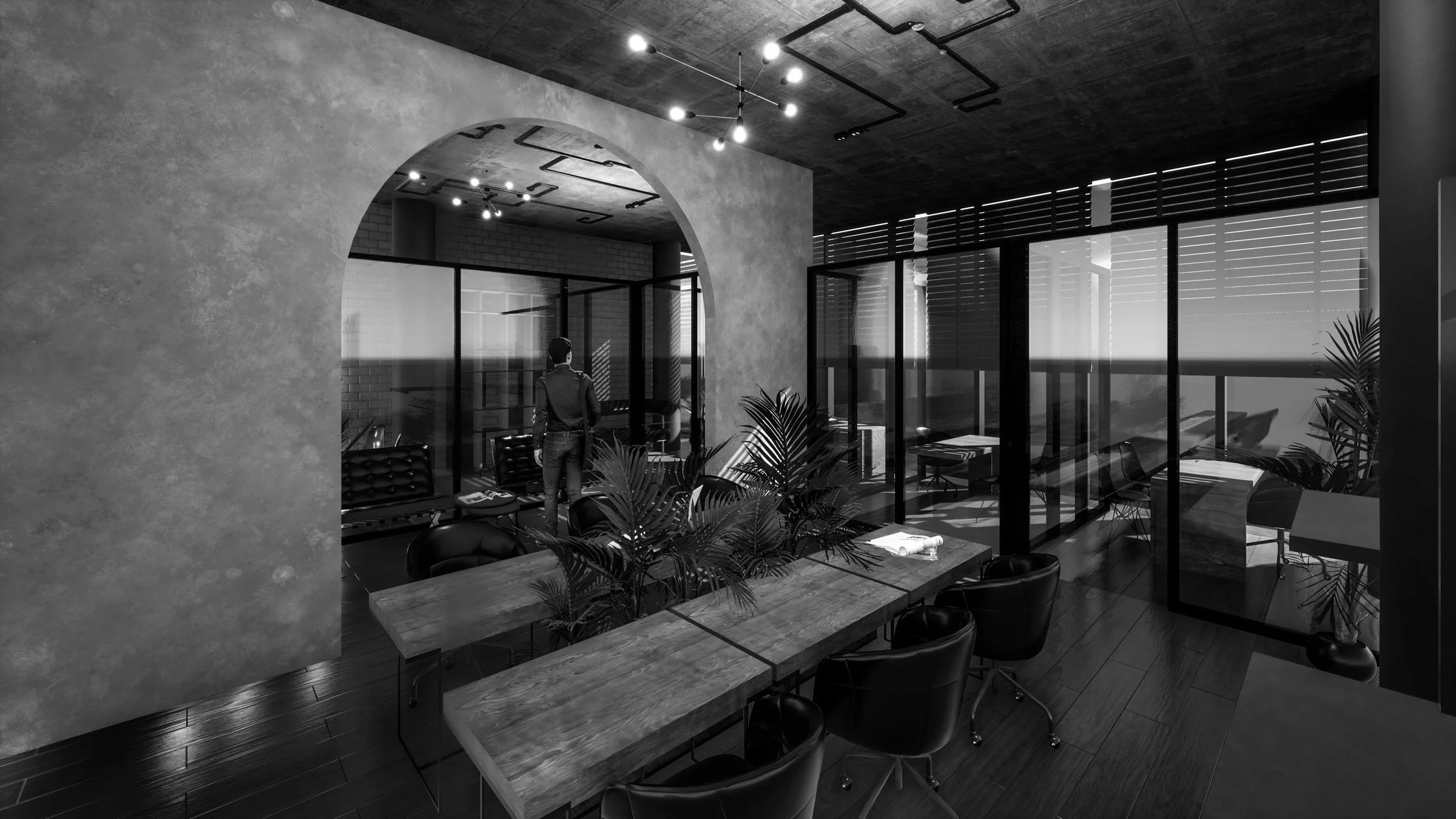 Vista de Oficinas Colibrí, espacio corporativo en la Riviera Maya, diseñado para la eficiencia y el confort.