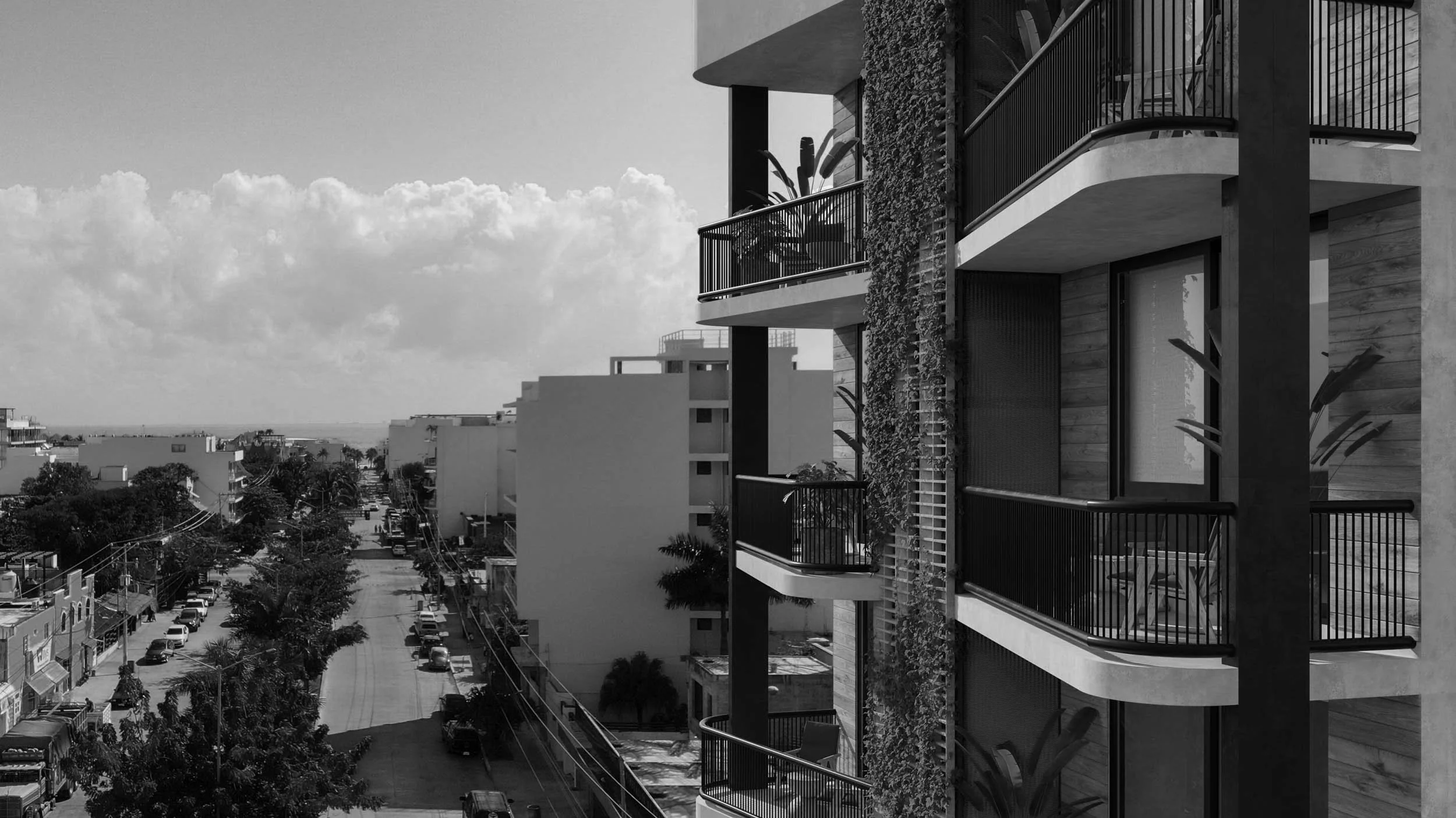 Imagen de Sun Tower, una construcción finalizada en 2019, destacada por su diseño moderno en la Riviera Maya.