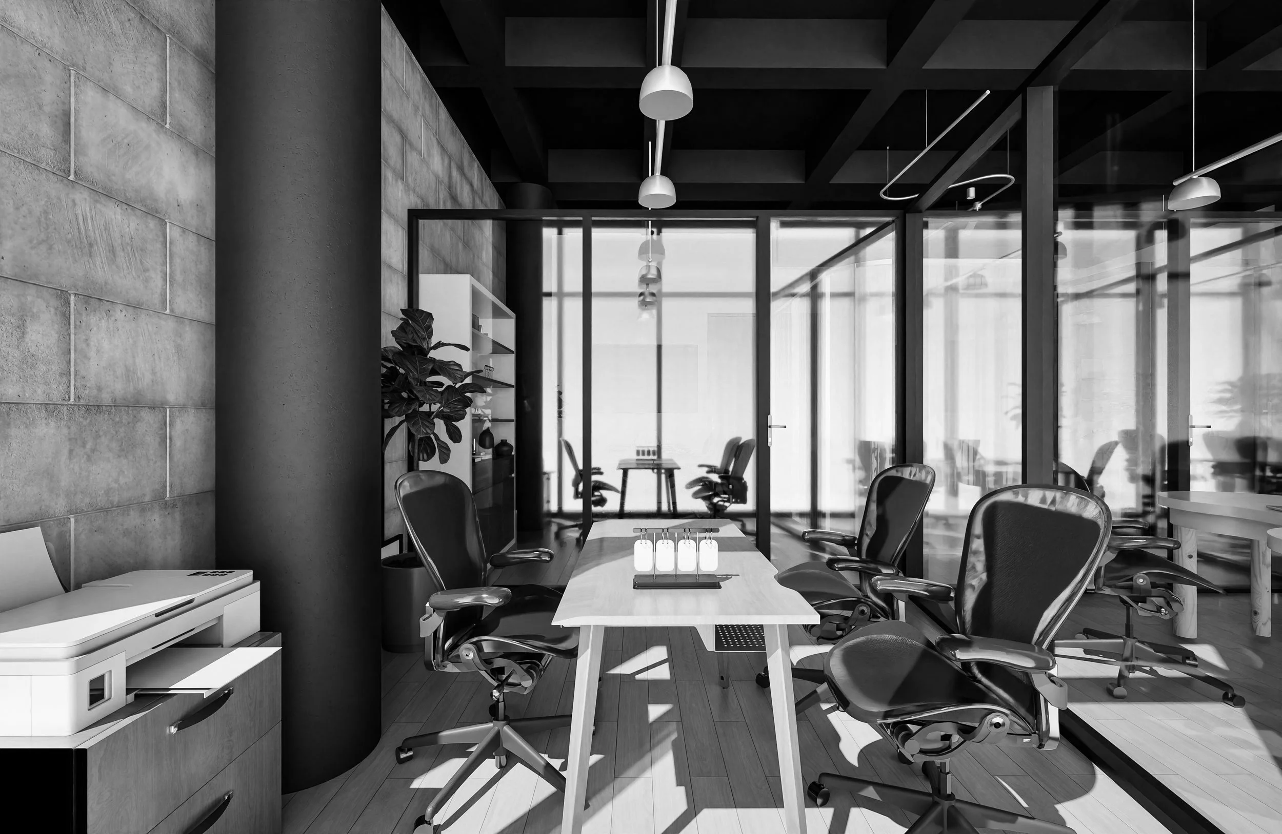 Render de Oficinas Heral, espacios corporativos diseñados con elegancia y funcionalidad en Playa del Carmen.