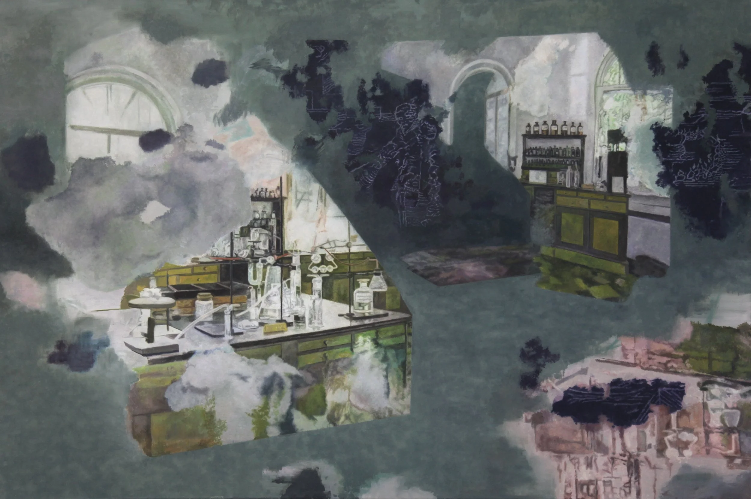 Laboratory Marie Curie, 200x300cm, 79x118 inch, Oil on Canvas, 2025