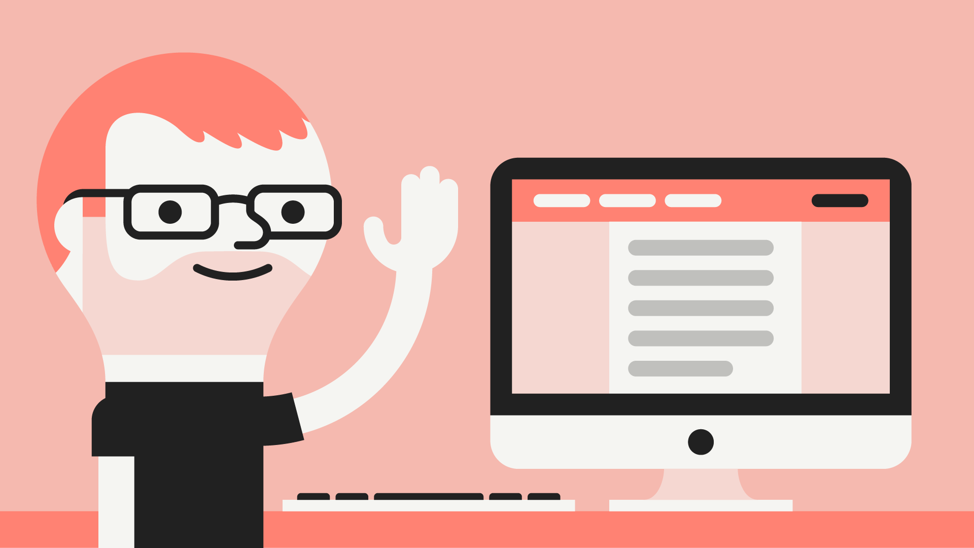 Illustration of Tom Holmes preparing an article on his computer