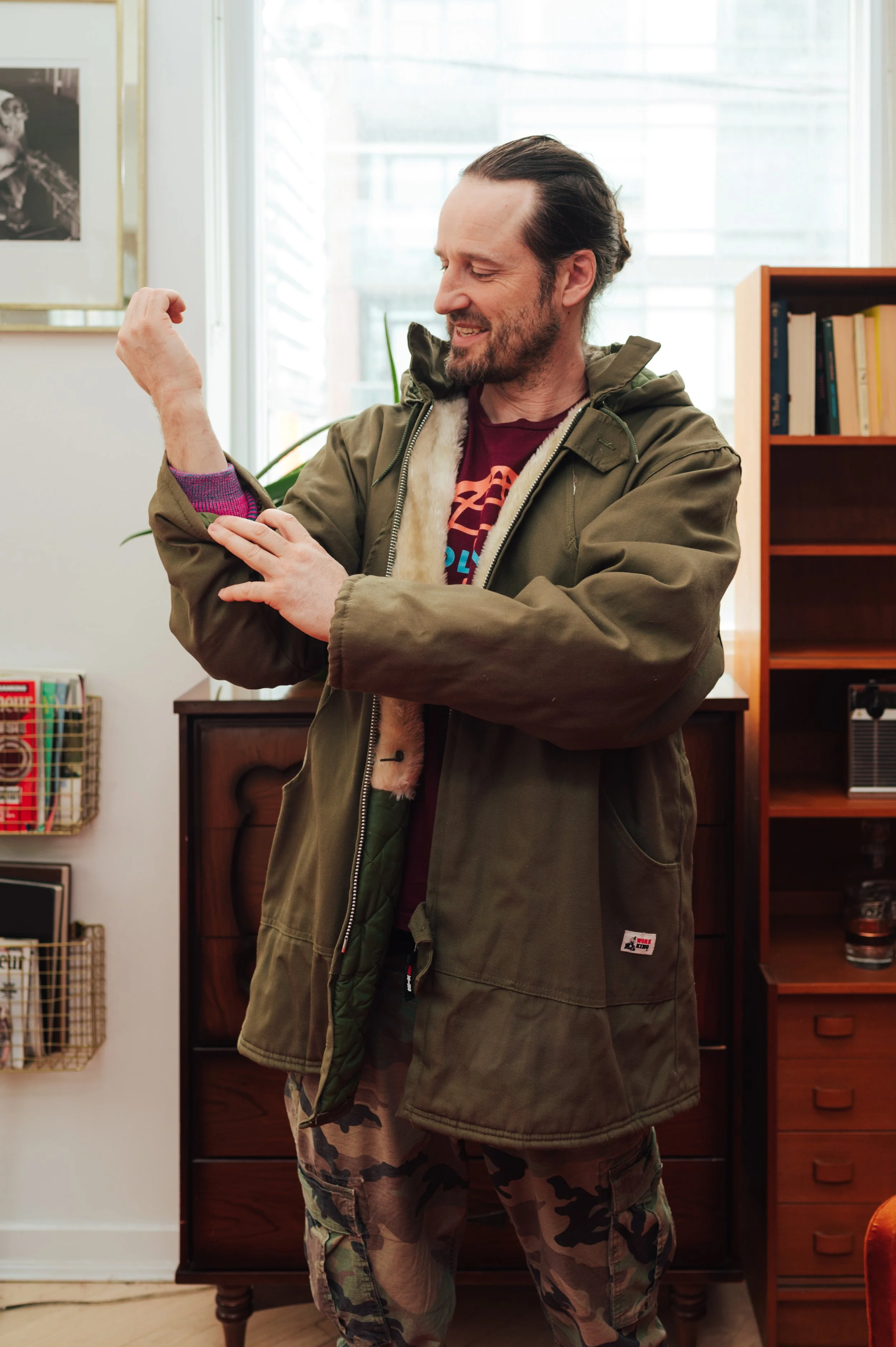 Vintage Work King Sherpa-Lined Hooded Work Jacket (Olive)