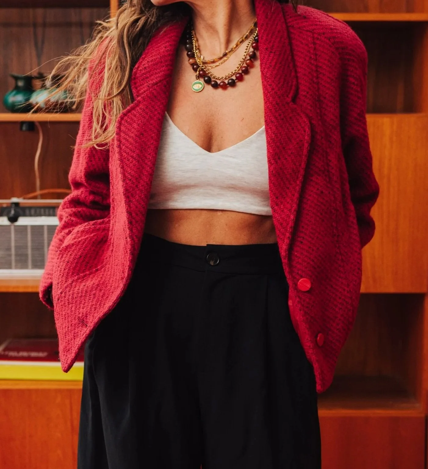 Vintage Crimson Textured Wool Jacket