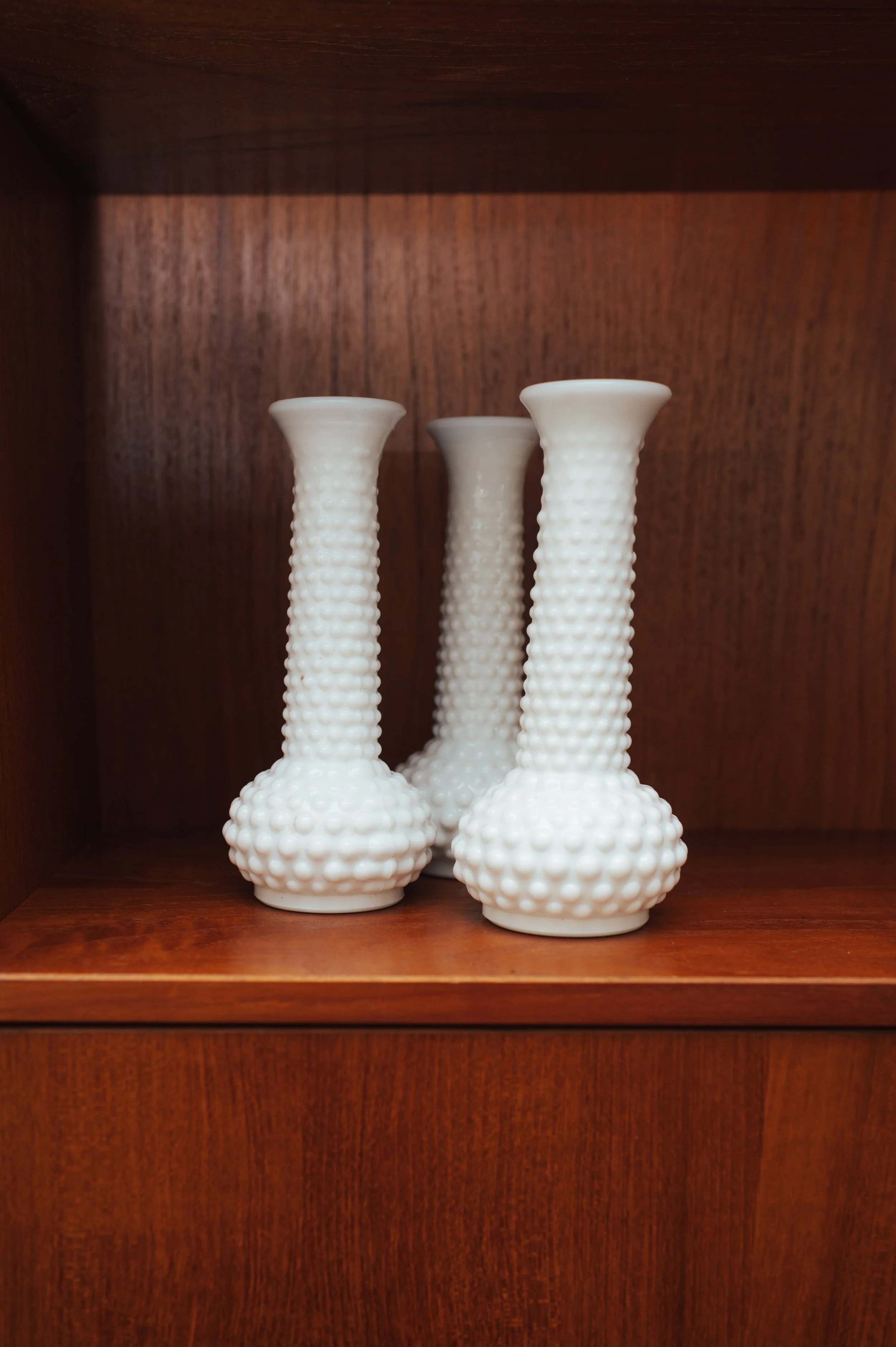 Milk Glass Hobnail Bud Vases — Set of 3
