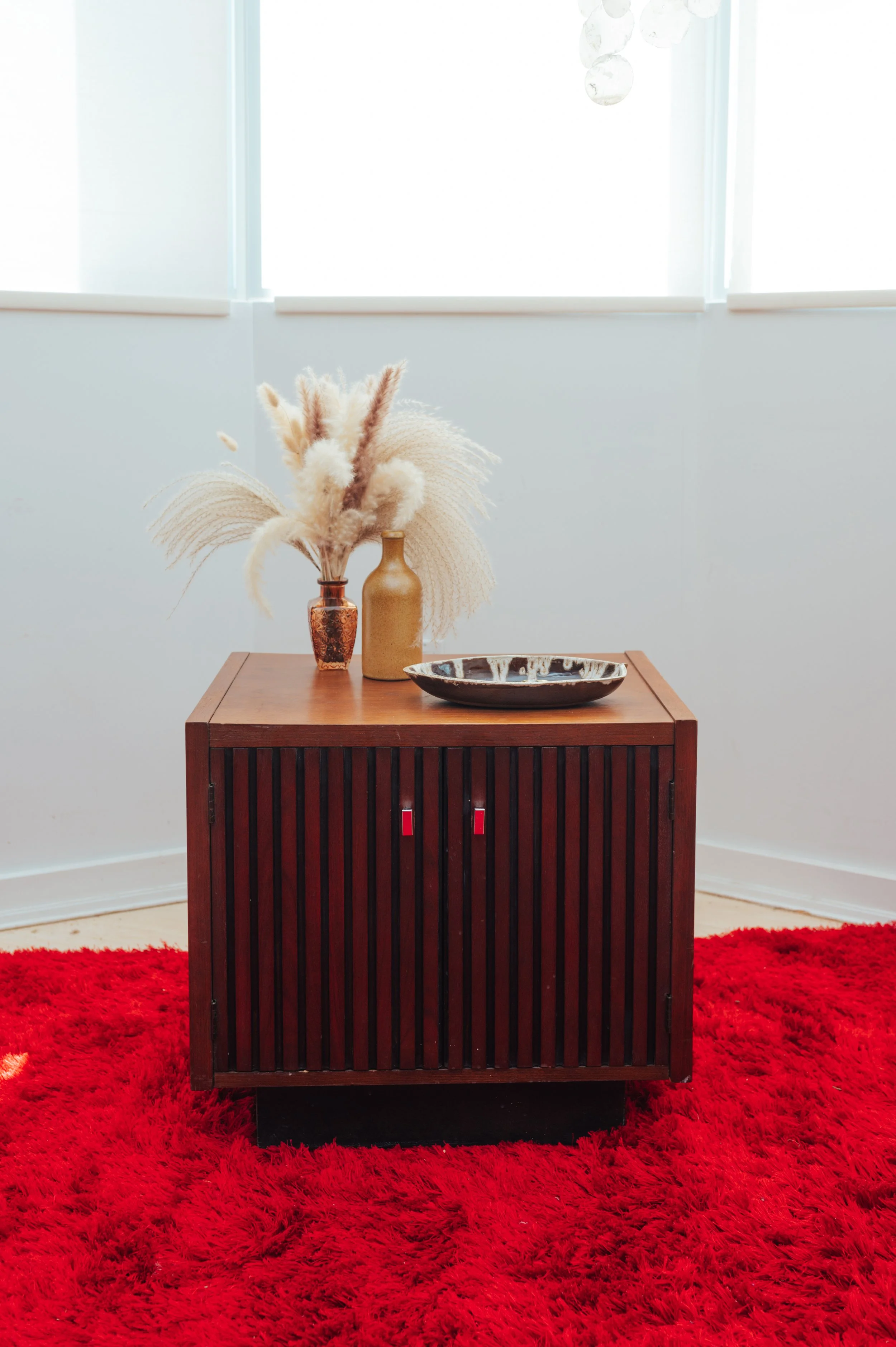 Brutalist Slatted Walnut Storage Cabinet