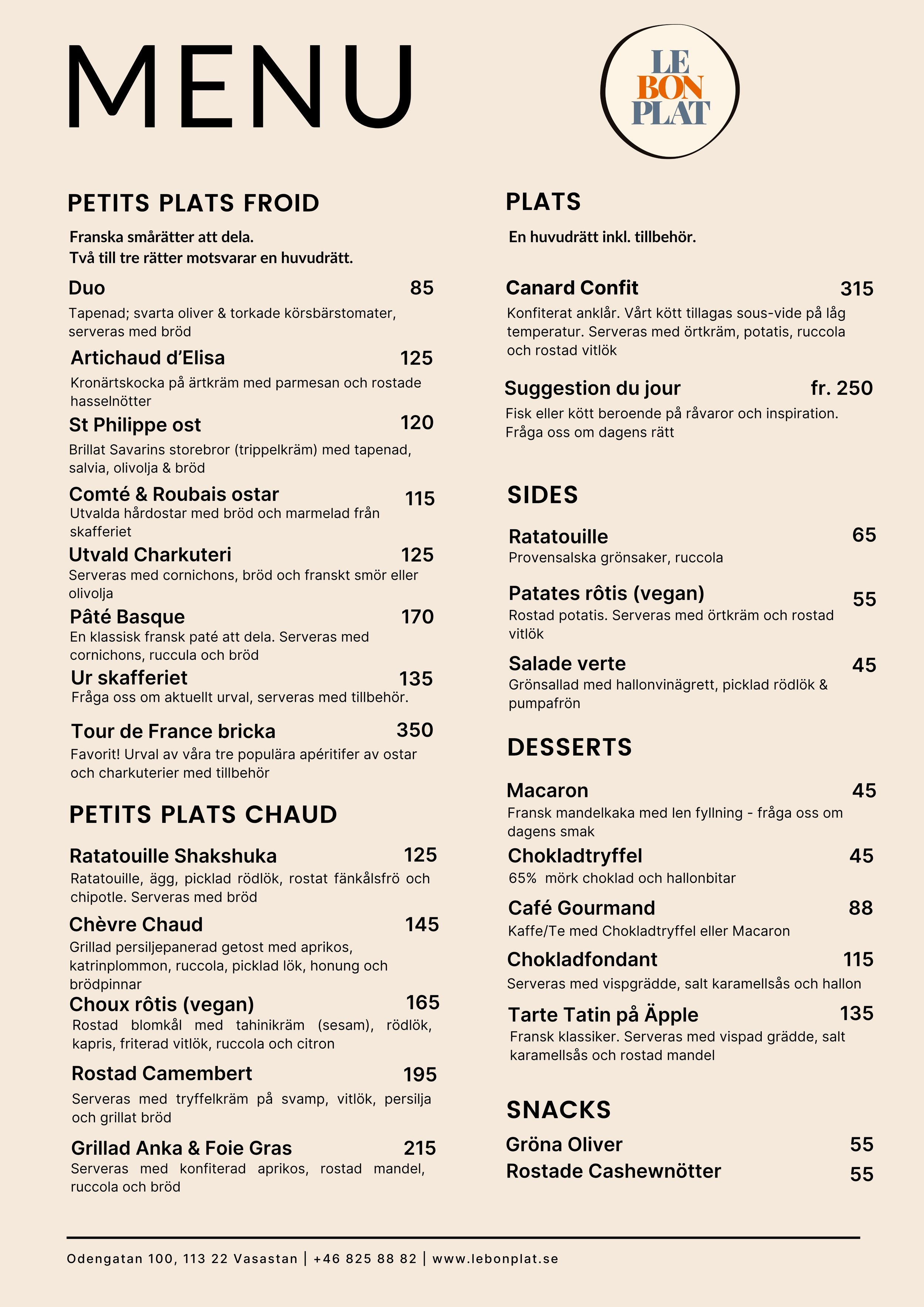 Le Bon Plat Meny Sommar 2026