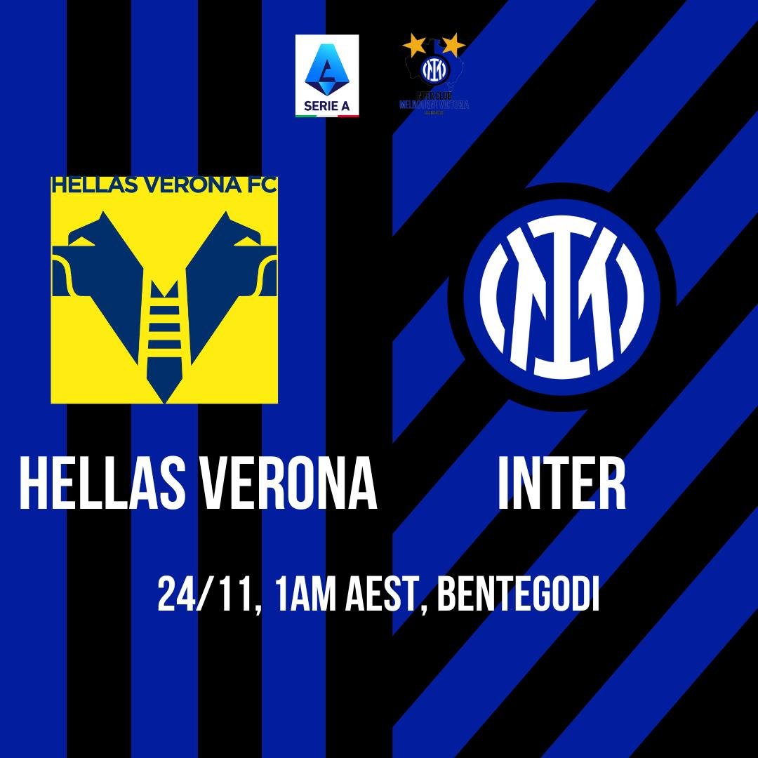 Serie A Matchday 13: HELLAS VERONA V INTER π€π
Inter travels to Verona at the Stadio Bentegodi to continue its non-losing streak. Kickoff is at 1am AEST on Sunday 24th of November.
FORZA INTER!
#seriea #inter #forzainter