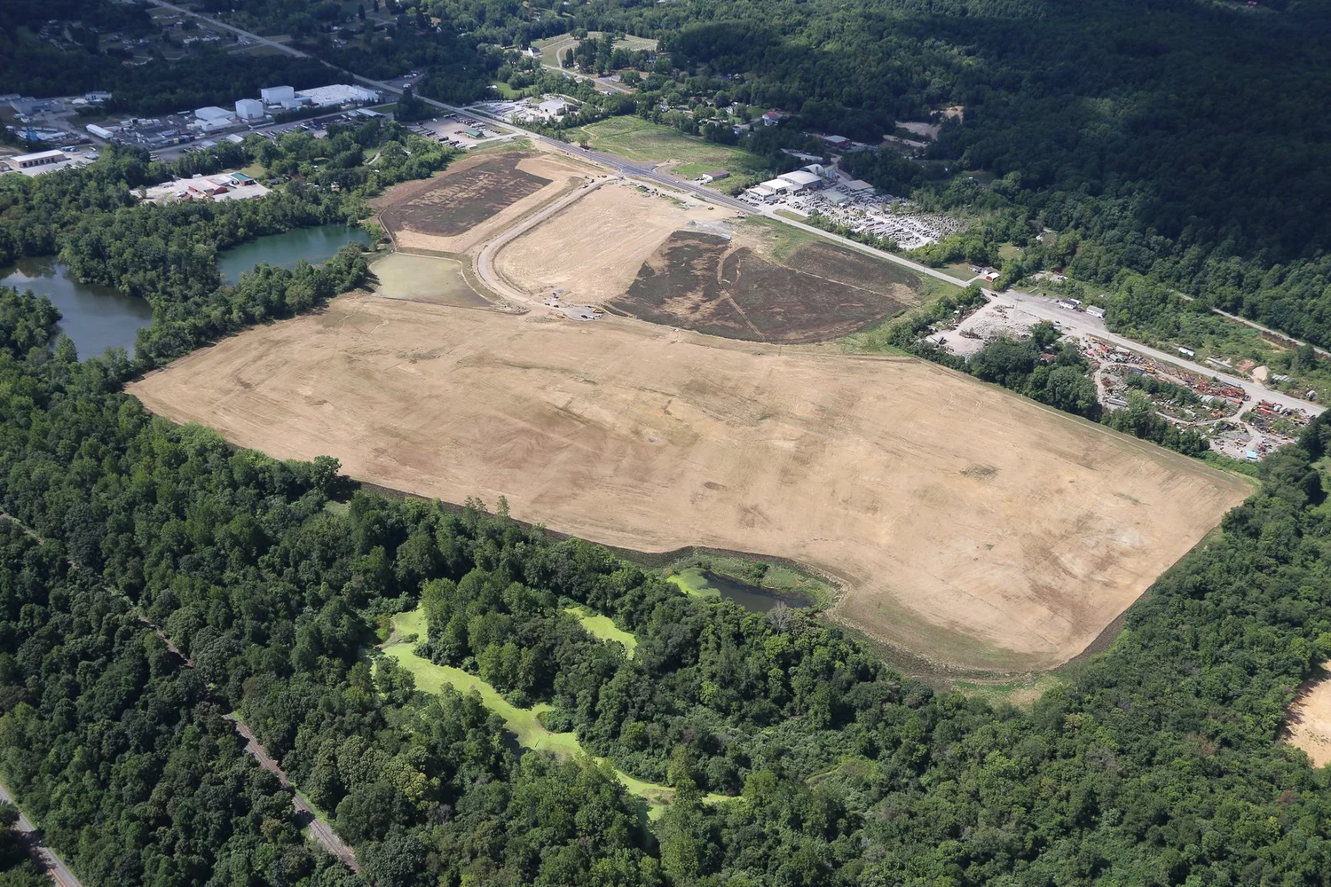 Drone aerial of Stonecrest Business Park construction in New Beaver, Pennsylvania, view 13.