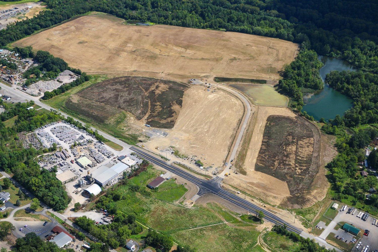 Drone aerial of Stonecrest Business Park construction in New Beaver, Pennsylvania, view 24.
