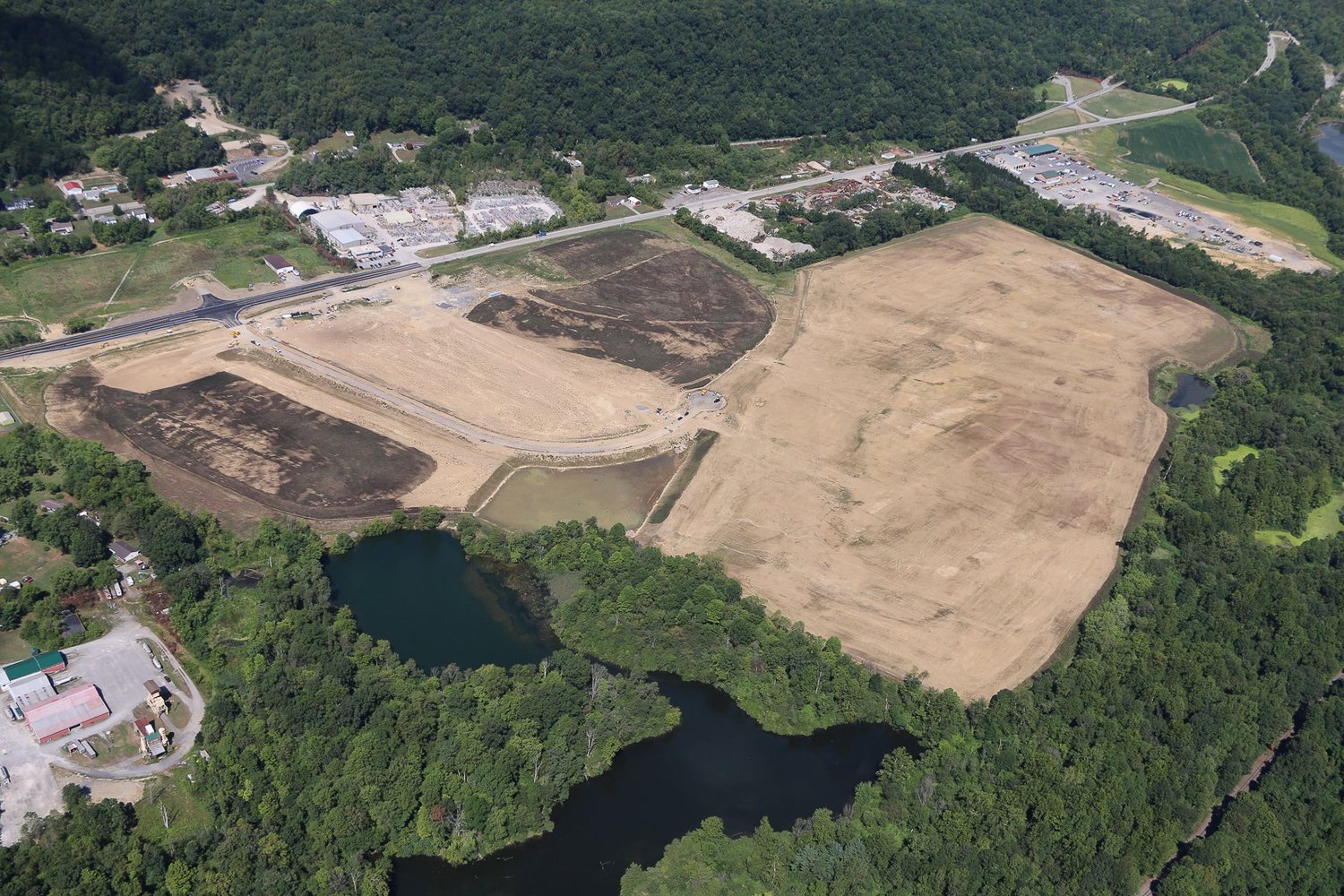 Drone aerial of Stonecrest Business Park construction in New Beaver, Pennsylvania, view 23.