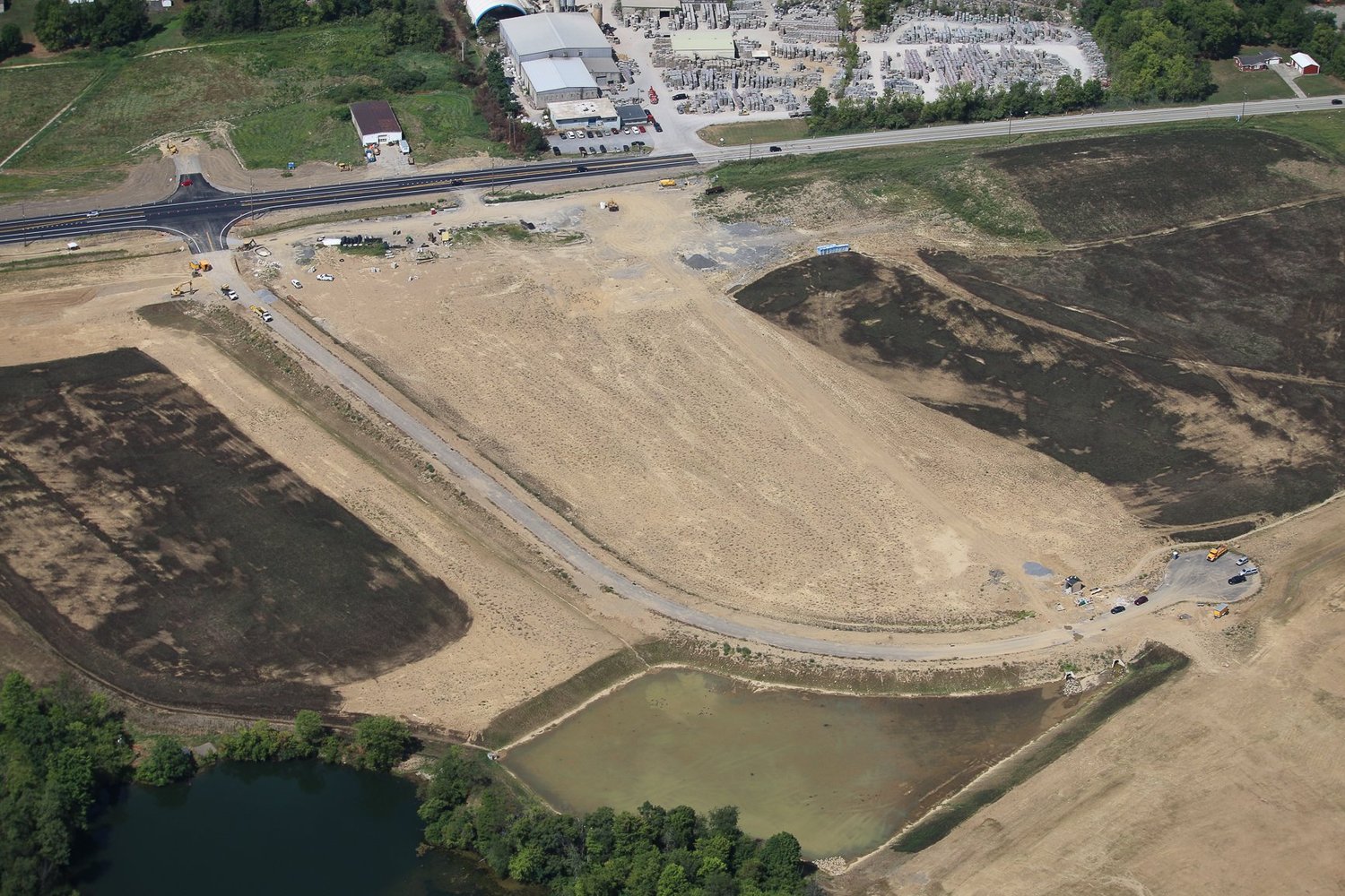 Drone aerial of Stonecrest Business Park construction in New Beaver, Pennsylvania, view 9.