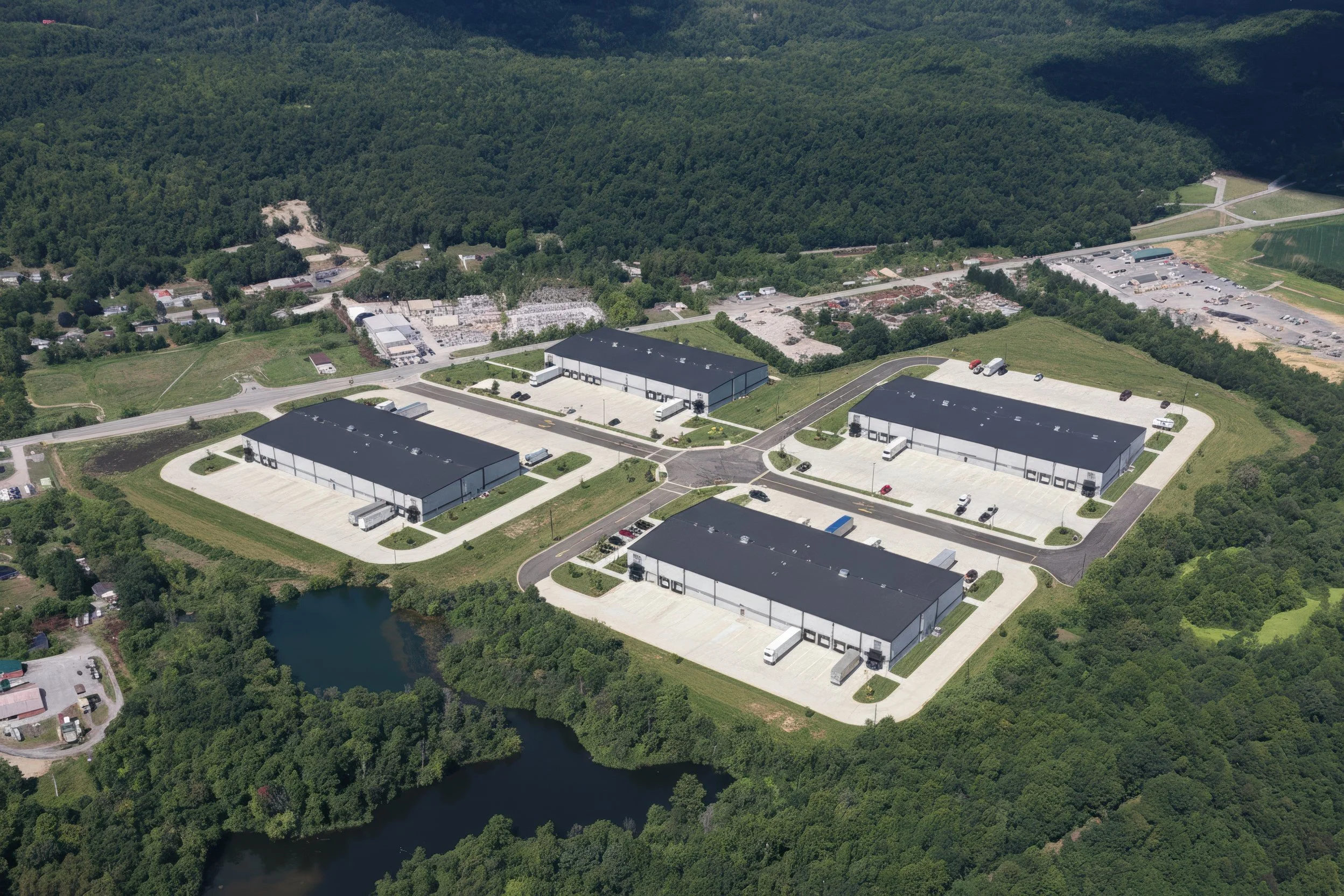 Conceptual aerial rendering of a completed Stonecrest Business Park in New Beaver, Pennsylvania.