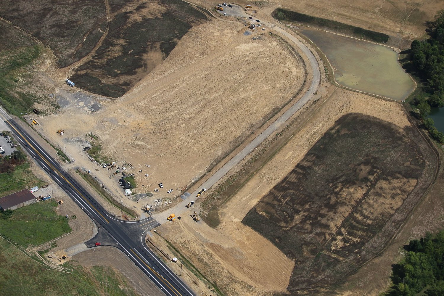 Drone aerial of Stonecrest Business Park construction in New Beaver, Pennsylvania, view 5.