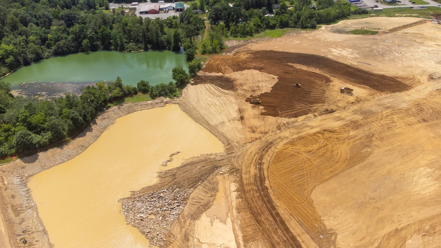 Drone aerial of Stonecrest Business Park construction in New Beaver, Pennsylvania, view 36.