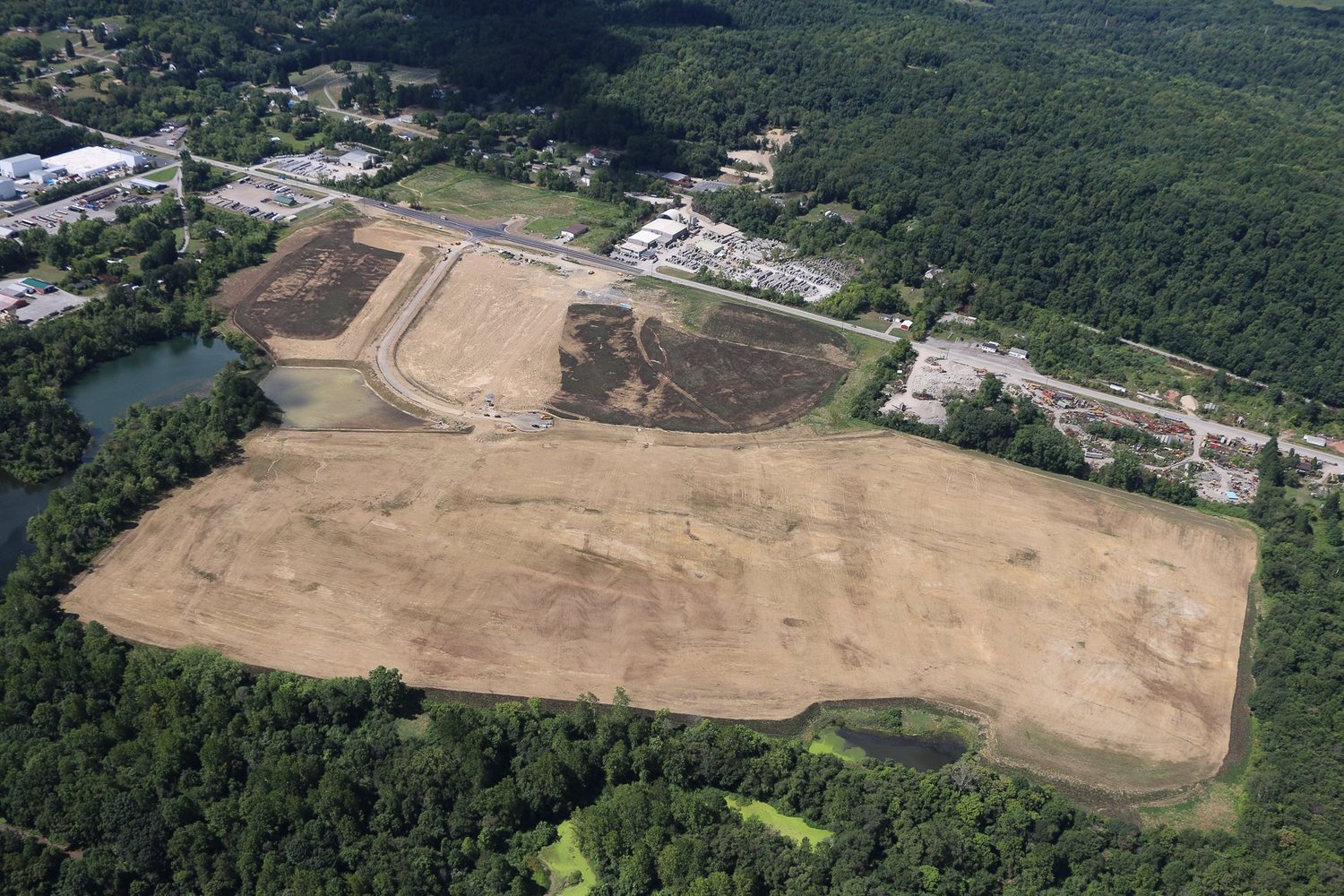 Drone aerial of Stonecrest Business Park construction in New Beaver, Pennsylvania, view 21.