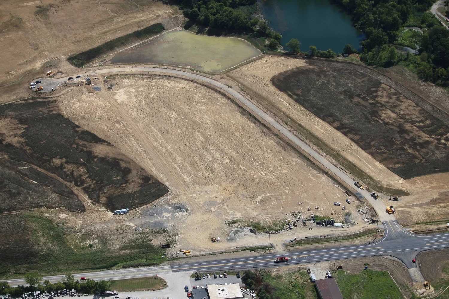 Drone aerial of Stonecrest Business Park construction in New Beaver, Pennsylvania, view 8.