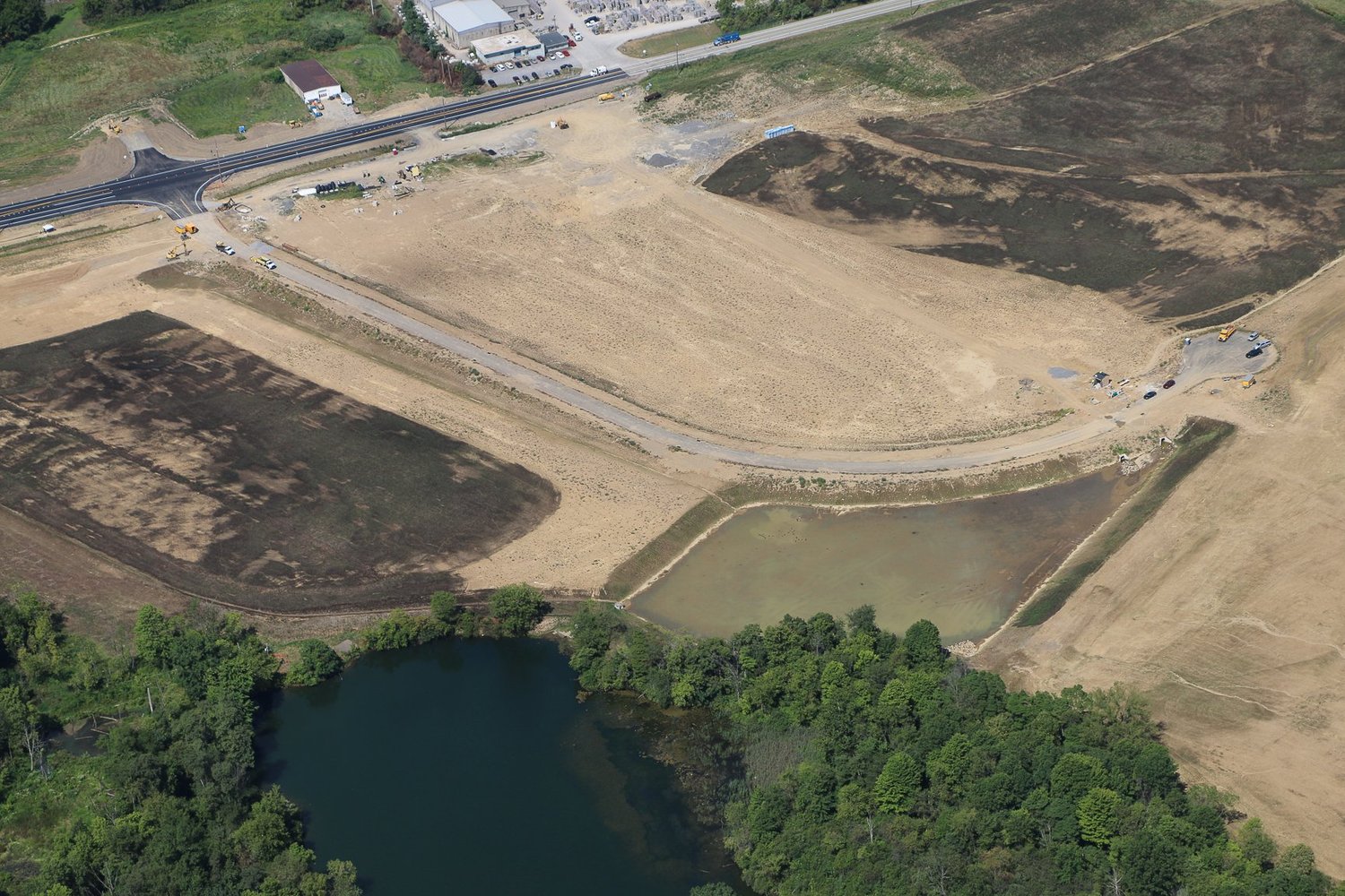 Drone aerial of Stonecrest Business Park construction in New Beaver, Pennsylvania, view 22.
