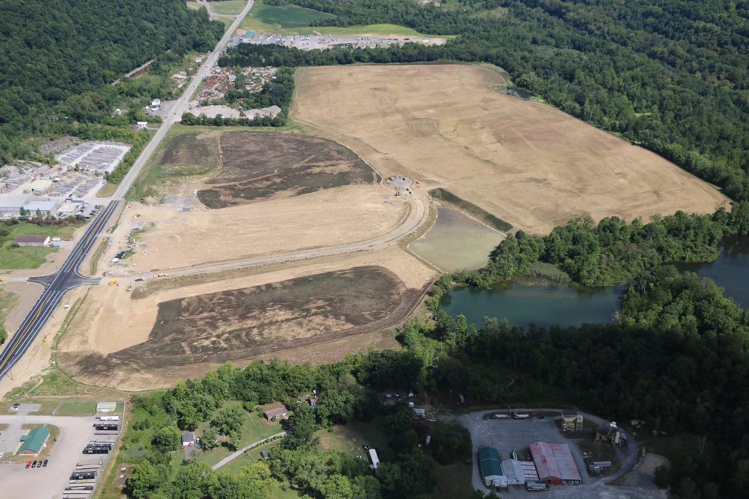Drone aerial of Stonecrest Business Park construction in New Beaver, Pennsylvania, view 17.