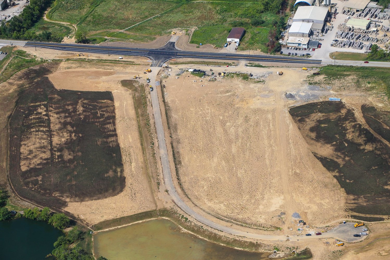 Drone aerial of Stonecrest Business Park construction in New Beaver, Pennsylvania, view 25.