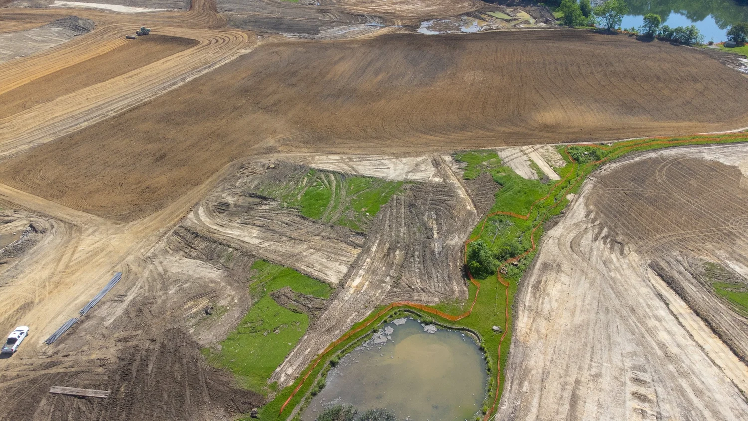 Drone aerial of Stonecrest Business Park construction in New Beaver, Pennsylvania, view 30.