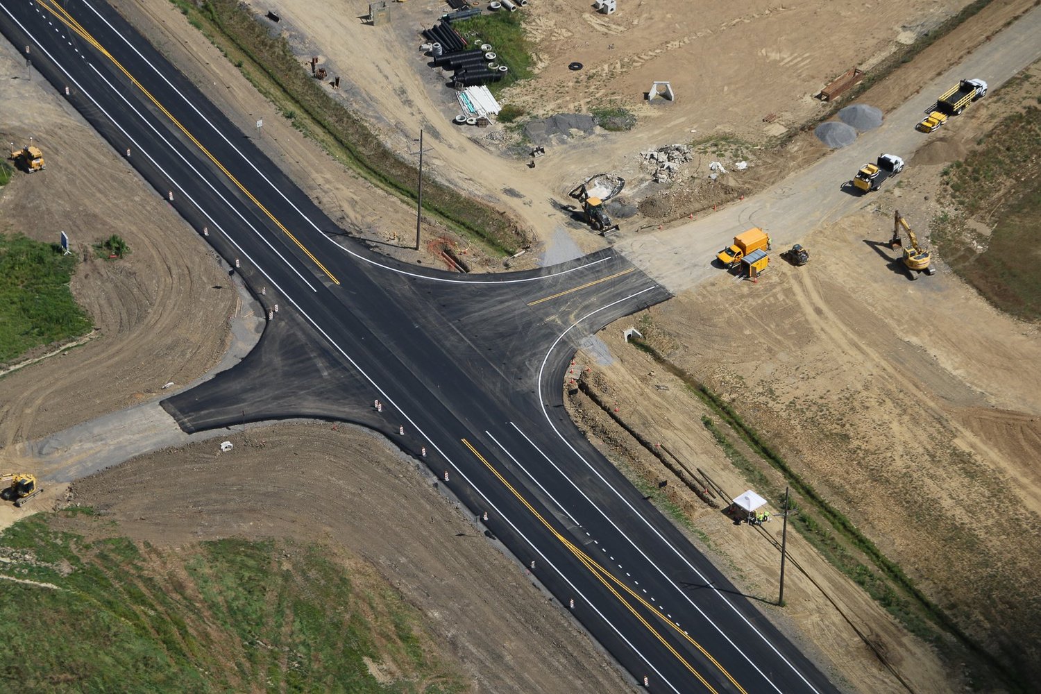 Drone aerial of Stonecrest Business Park construction in New Beaver, Pennsylvania, view 20.