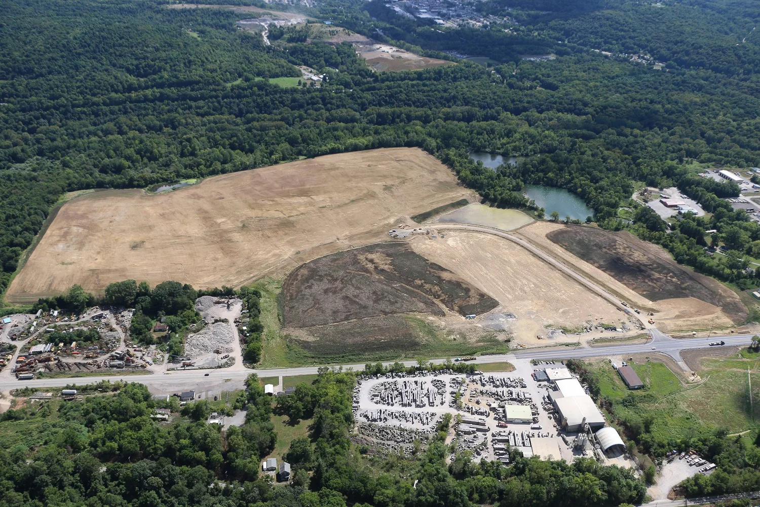 Drone aerial of Stonecrest Business Park construction in New Beaver, Pennsylvania, view 19.