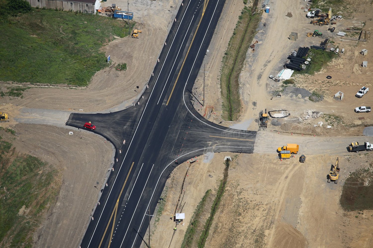 Drone aerial of Stonecrest Business Park construction in New Beaver, Pennsylvania, view 4.