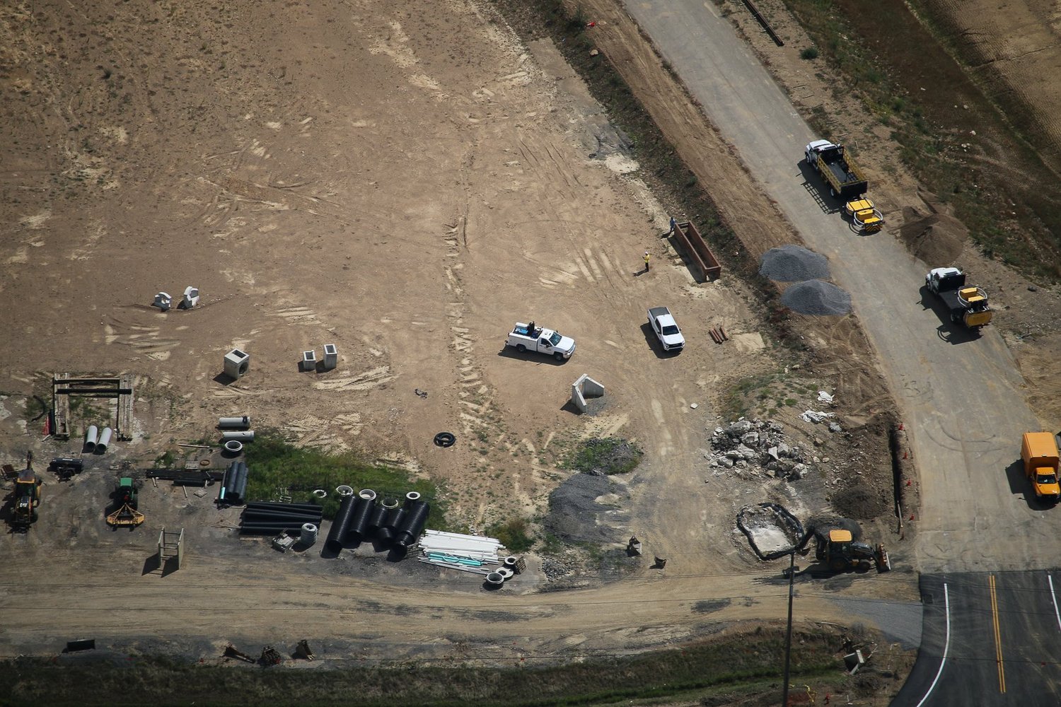 Drone aerial of Stonecrest Business Park construction in New Beaver, Pennsylvania, view 7.