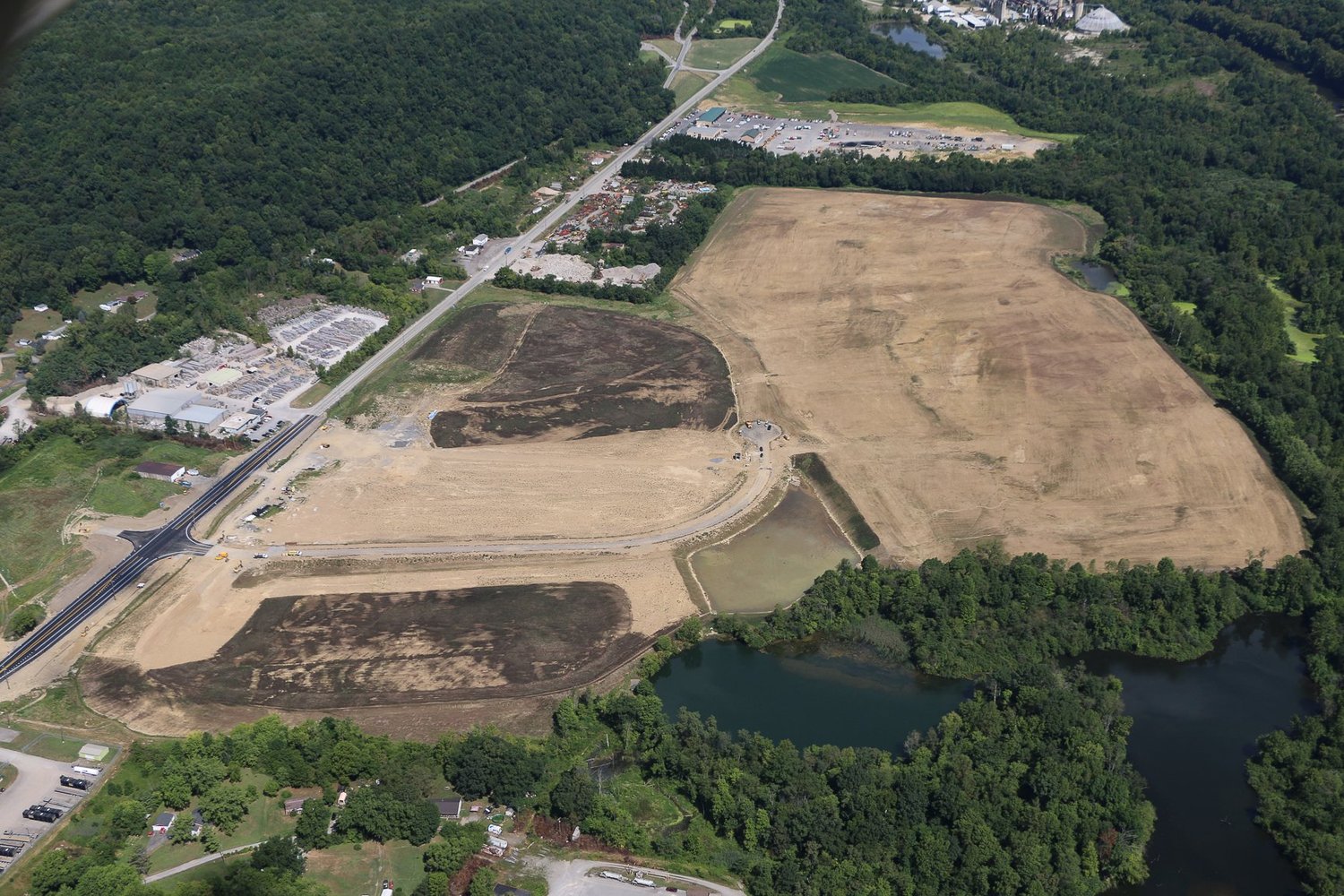 Drone aerial of Stonecrest Business Park construction in New Beaver, Pennsylvania, view 26.