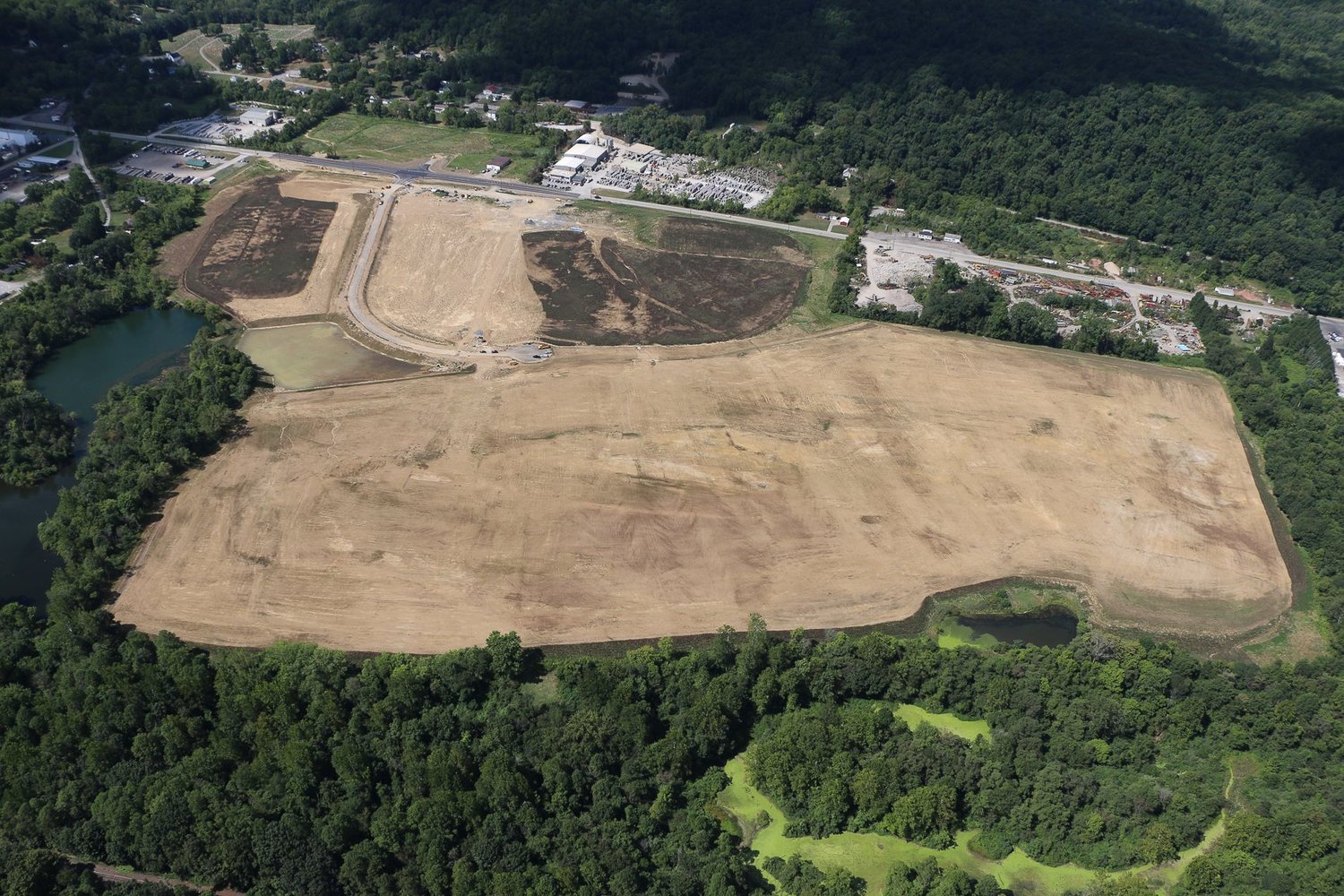 Drone aerial of Stonecrest Business Park construction in New Beaver, Pennsylvania, view 14.