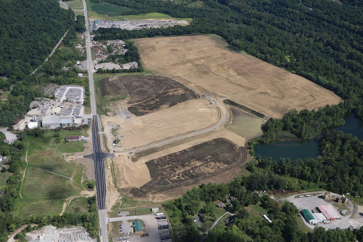 Drone aerial of Stonecrest Business Park construction in New Beaver, Pennsylvania, view 27.