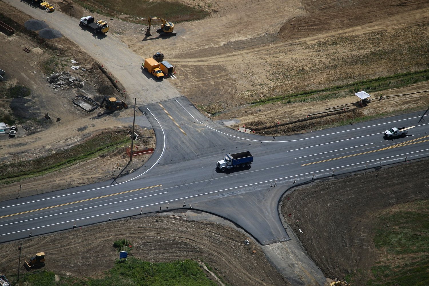 Drone aerial of Stonecrest Business Park construction in New Beaver, Pennsylvania, view 11.