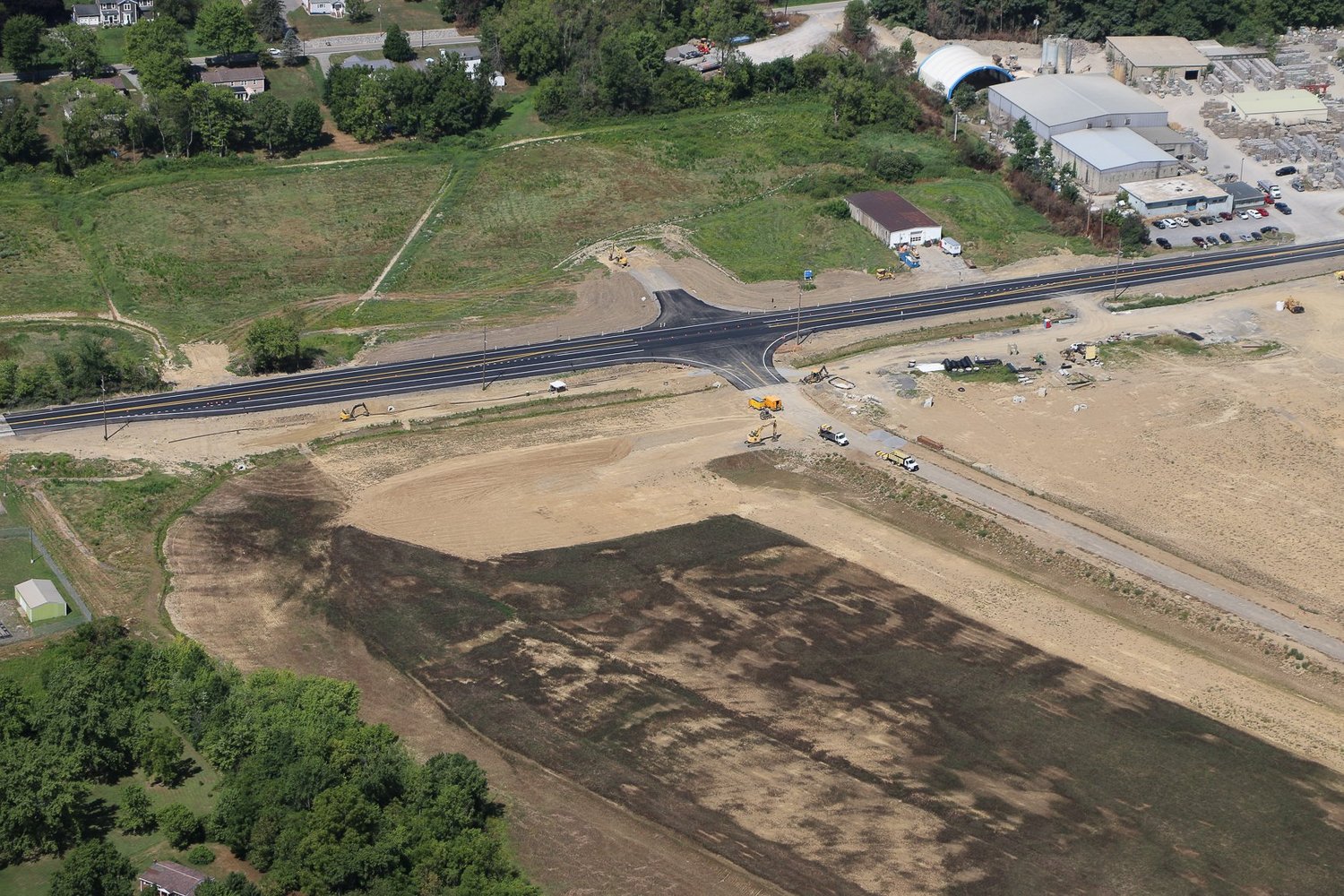 Drone aerial of Stonecrest Business Park construction in New Beaver, Pennsylvania, view 15.