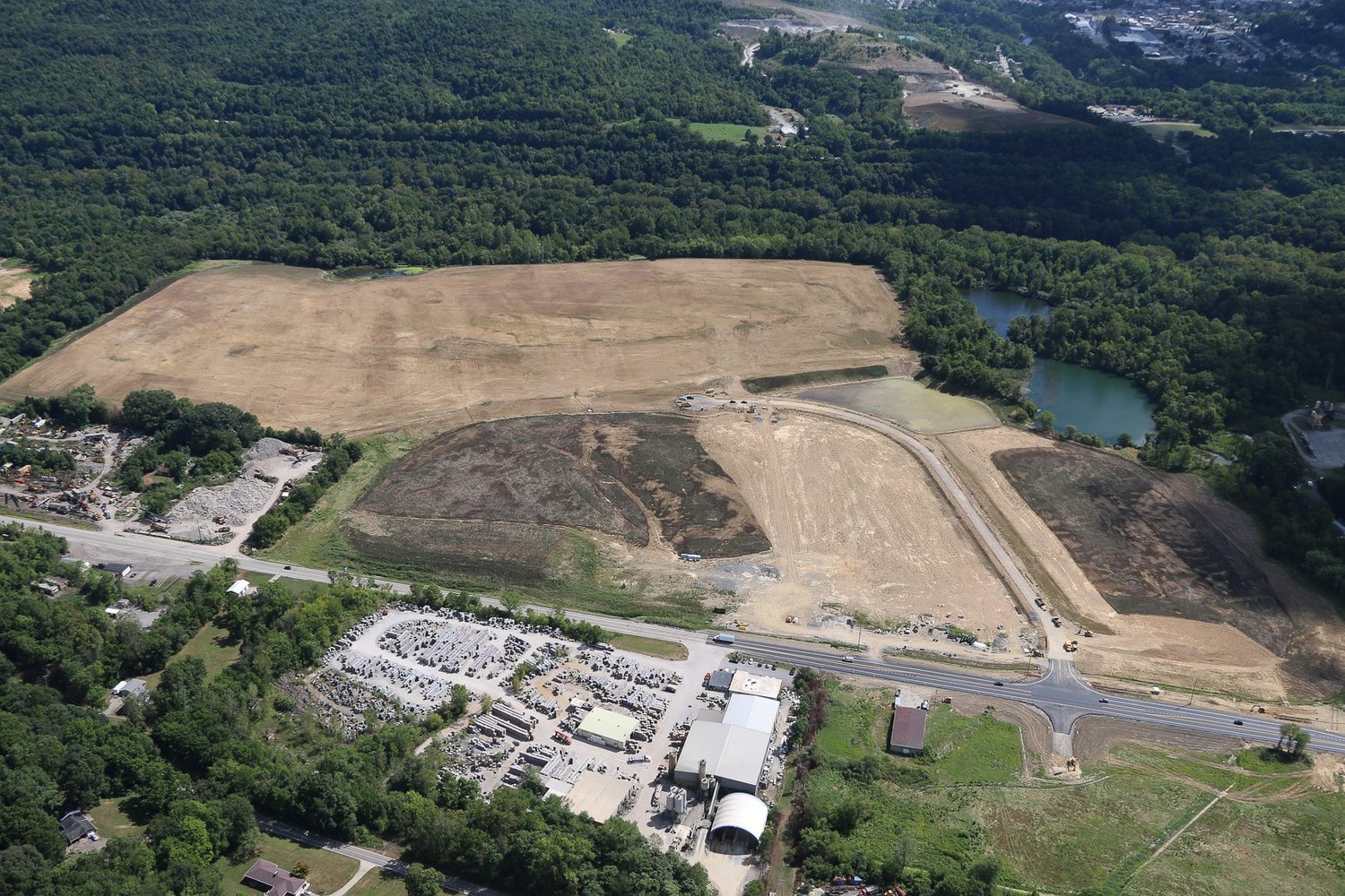 Drone aerial of Stonecrest Business Park construction in New Beaver, Pennsylvania, view 18.