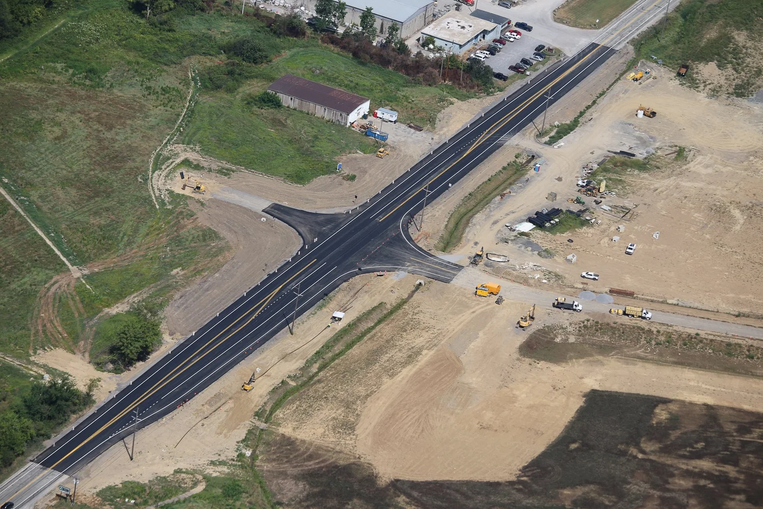Drone aerial of Stonecrest Business Park construction in New Beaver, Pennsylvania, view 2.