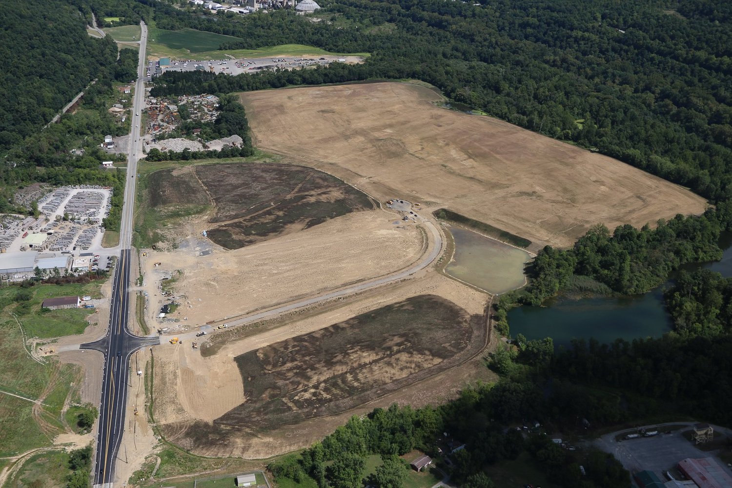 Drone aerial of Stonecrest Business Park construction in New Beaver, Pennsylvania, view 16.
