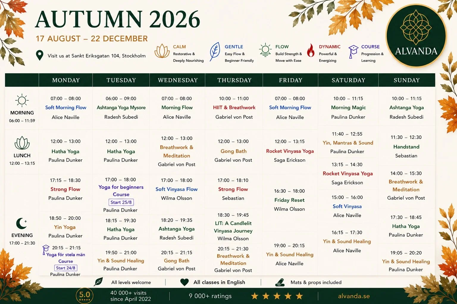 Alvanda Autumn Schedule 2026