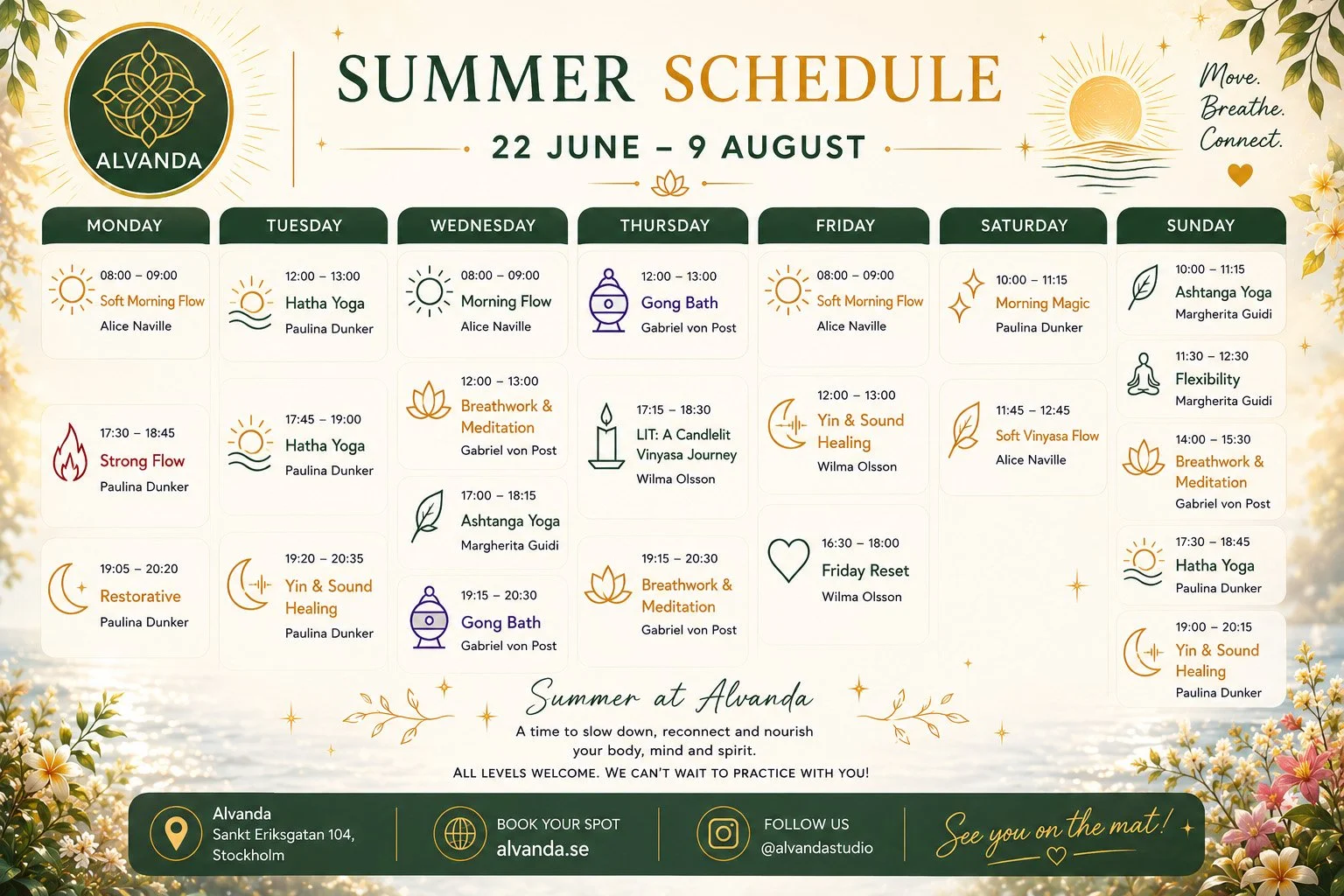 Summer Schedule at Alvanda