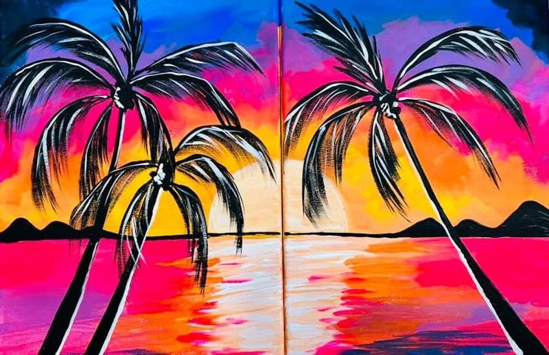 Sunset Palm Tree-Couples painting optional