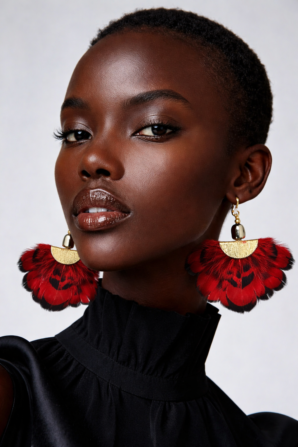 "Feathered" Black Rose (Bright Red)