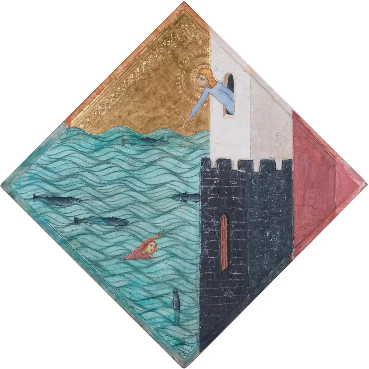 Kalin Thomas
Paulus Swims The River Po
2022, mixed media on panel
13" x 13"