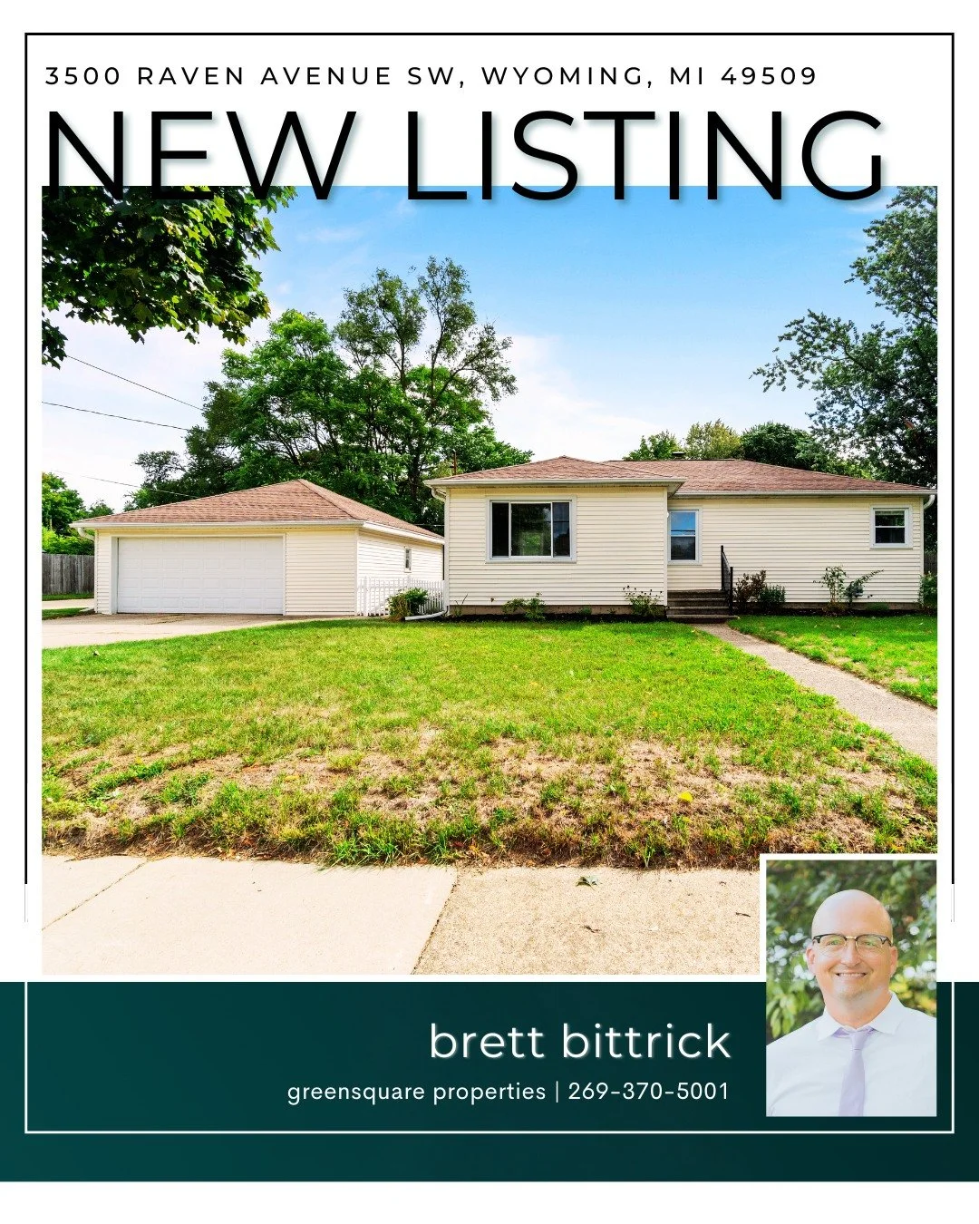 ✨ New Listing ✨
📍 3500 Raven Avenue SW, Wyoming, MI 49509
💲 $250,000
🛏 3 Bedrooms | 🛁 1 Bathroom 

&quot;It's just ten minutes from downtown Grand Rapids, it has a quiet backyard and neighborhood, and a large garage.&quot; These are the current h