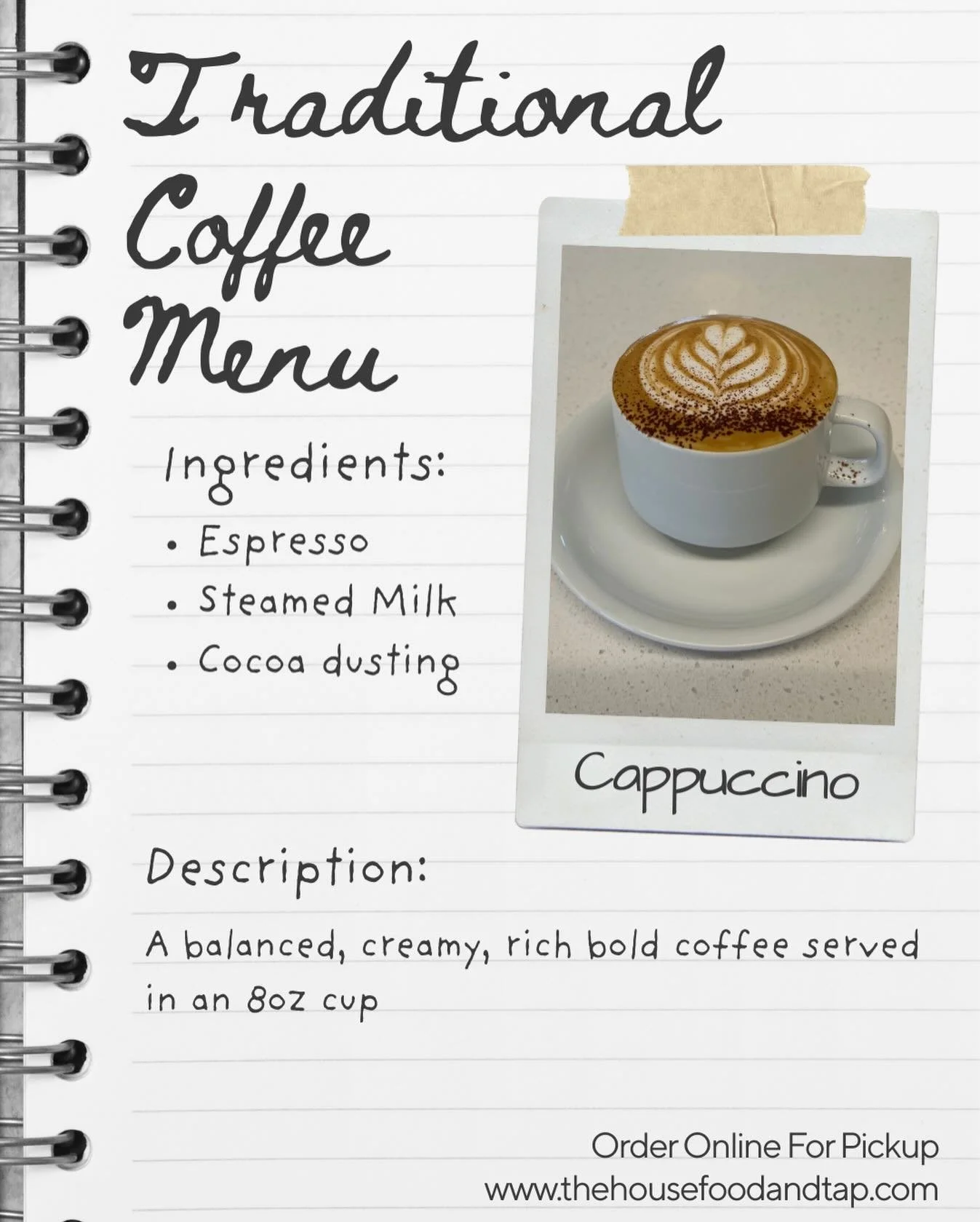 Mondays call for a classic.

Our cappuccino is made with Spyhouse espresso, creamy foam, and a light cocoa dusting.

Caf&eacute; open daily 7&ndash;3, order online and start your week the cozy way.