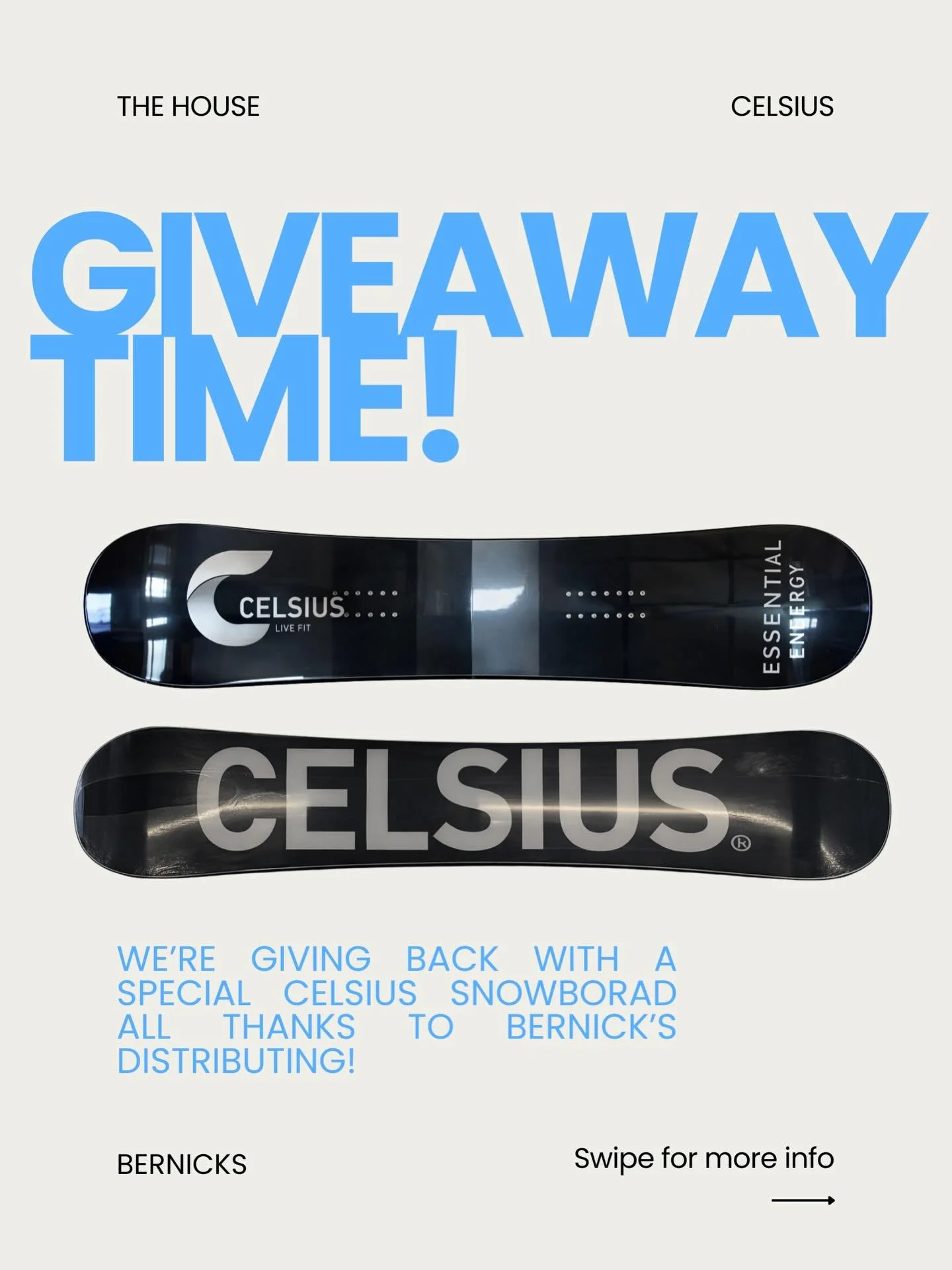 🚨 GIVEAWAY ALERT 🚨
This one&rsquo;s for the caffeine lovers, snow chasers, and anyone who loves a good win 👀❄️⚡️

We&rsquo;re teaming up with Celsius to give away a LIMITED-EDITION Celsius snowboard 🤯🔥
Yep&hellip; this could be your new ride tha