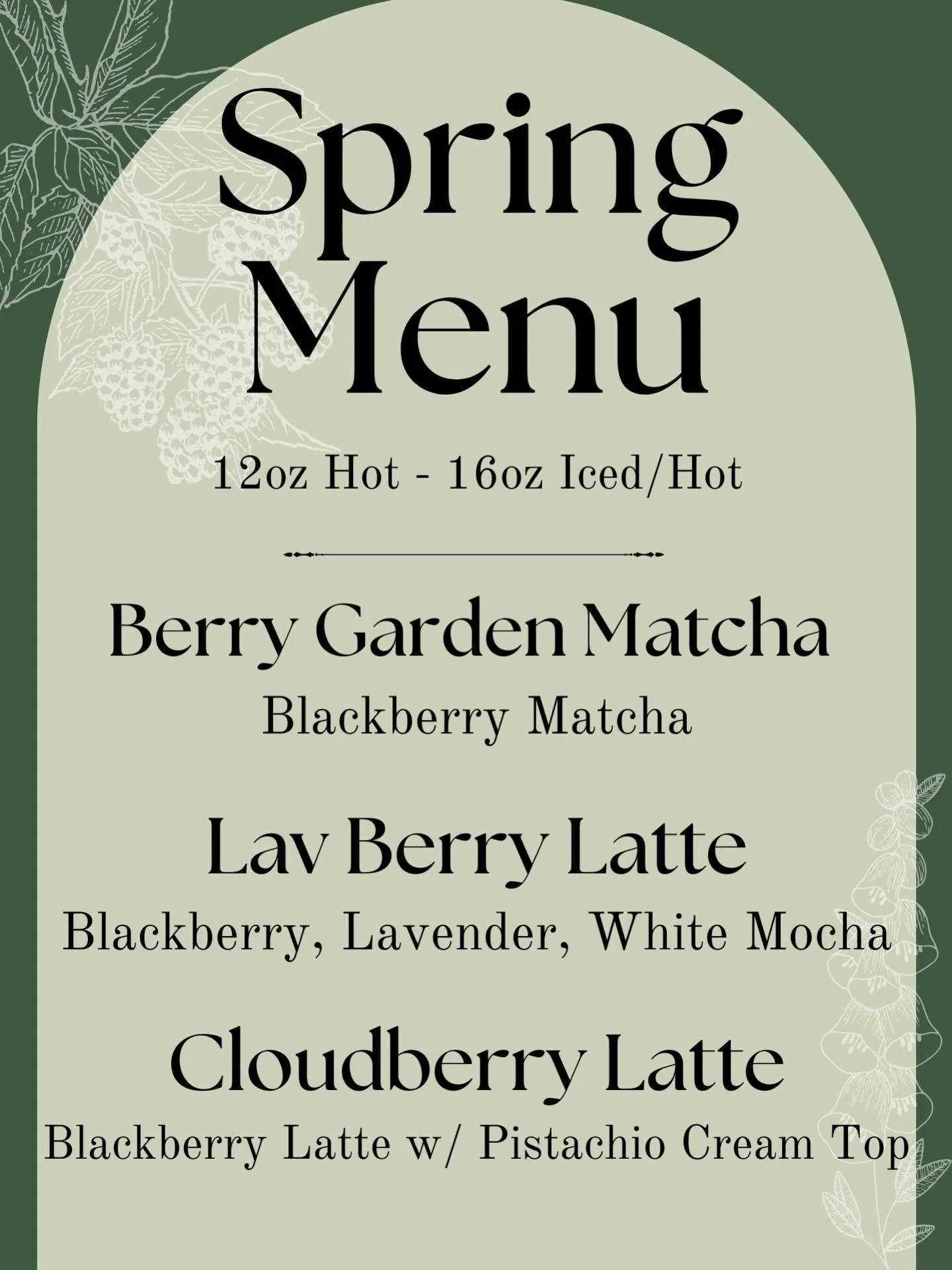 Spring just got a whole lot sweeter 🌿✨

Our Spring Menu is officially here and she&rsquo;s berry cute.

🍓 Berry Garden Matcha &ndash; Blackberry matcha perfection
💜 Lav Berry Latte &ndash; Blackberry + lavender + white mocha (yes, it&rsquo;s that 