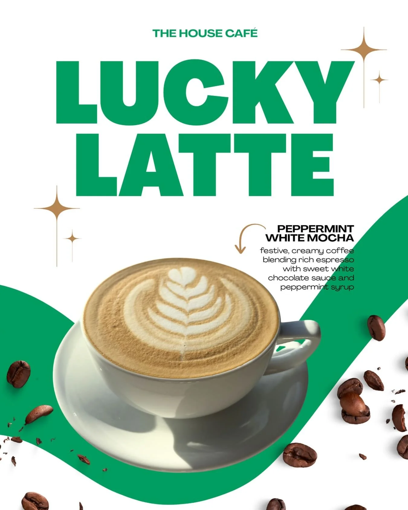 Your new lucky charm ☘️☕

Introducing the Lucky Latte at The House Caf&eacute; &mdash; a Peppermint White Mocha made with rich espresso, creamy white chocolate, and peppermint for the perfect festive flavor.

Stop in and sip something lucky today 💚
