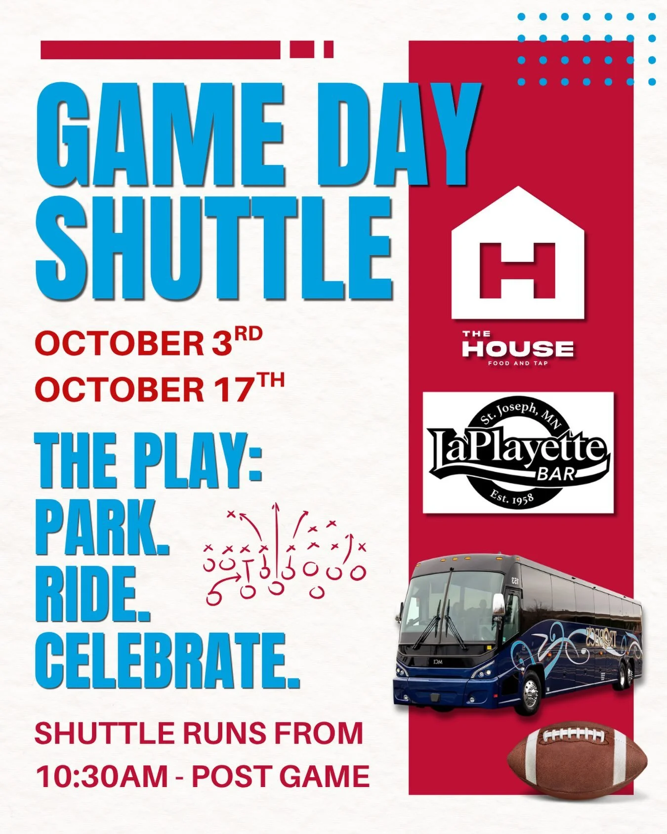 🏈 Game day starts AND ends in Joetown.

Swing by The House and The La Playette before the game, hop on the FREE shuttle to SJU, then ride it right back for round two. Food, drinks + no long walk to the stadium? That&rsquo;s a game-day win. 🙌

🚌 10