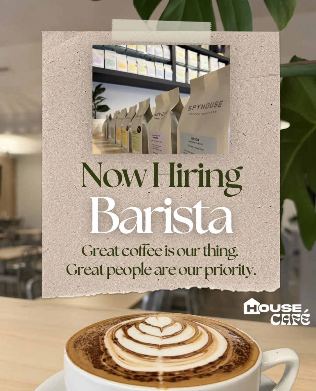 ☕ Great coffee. Great people. Great gig.

We&rsquo;re hiring a BARISTA to join our awesome House Caf&eacute; crew!

💰 $16/hour + tips starting salary
☕ Up to 25 hours per week
🤎 A fun, supportive team you&rsquo;ll love working with!

Weekend availa